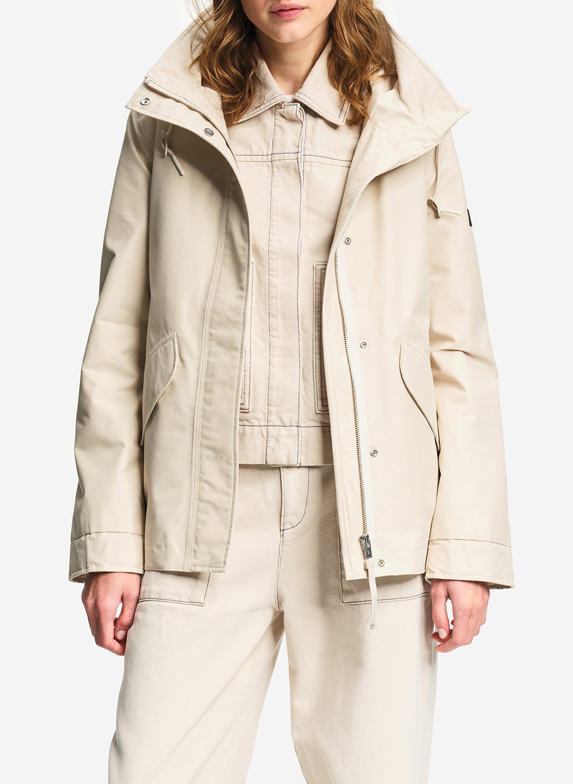 Plain zip-up parka with hood AIGLE Beige
