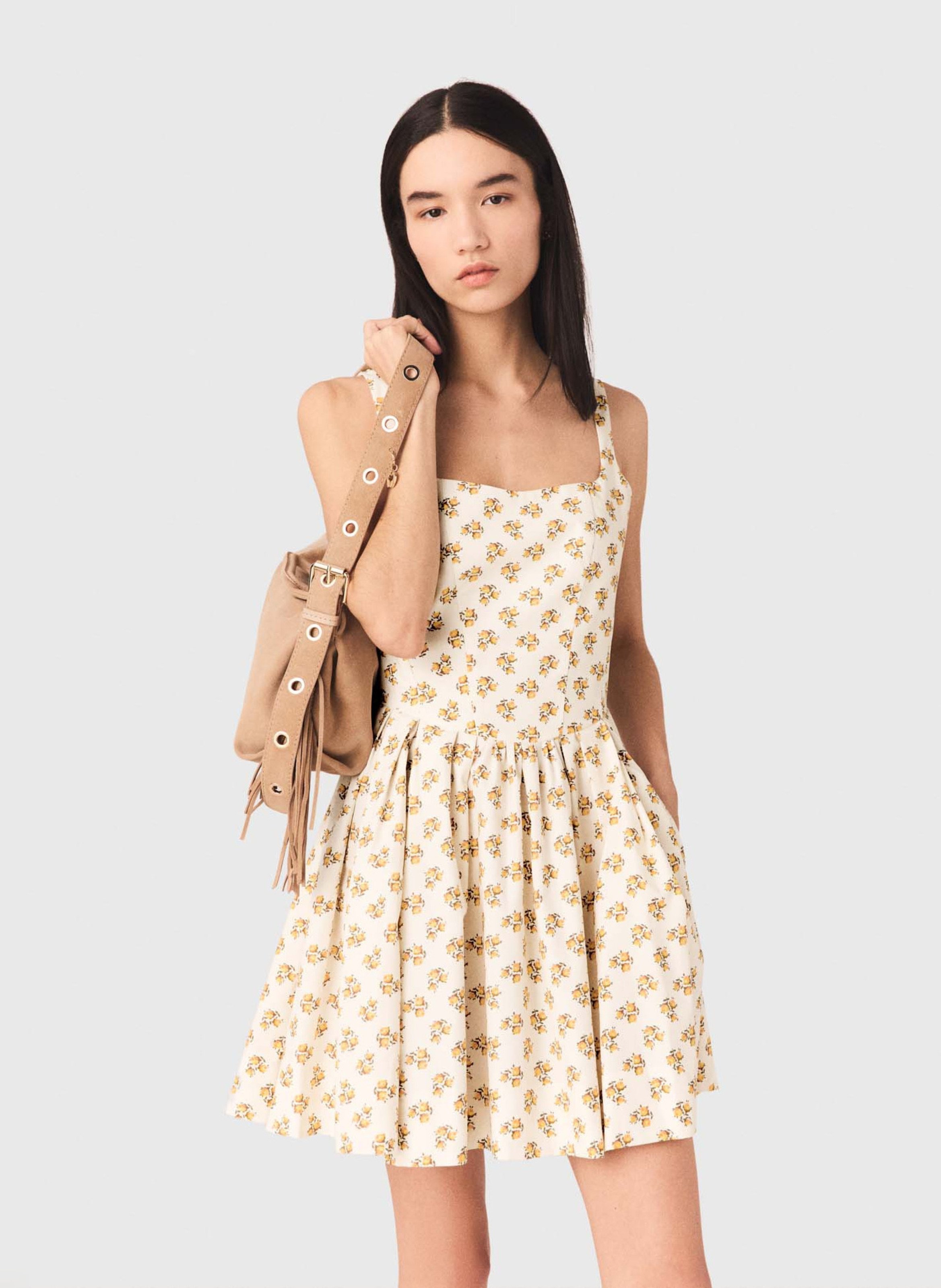 Short printed square-neck dress MAJE Yellow