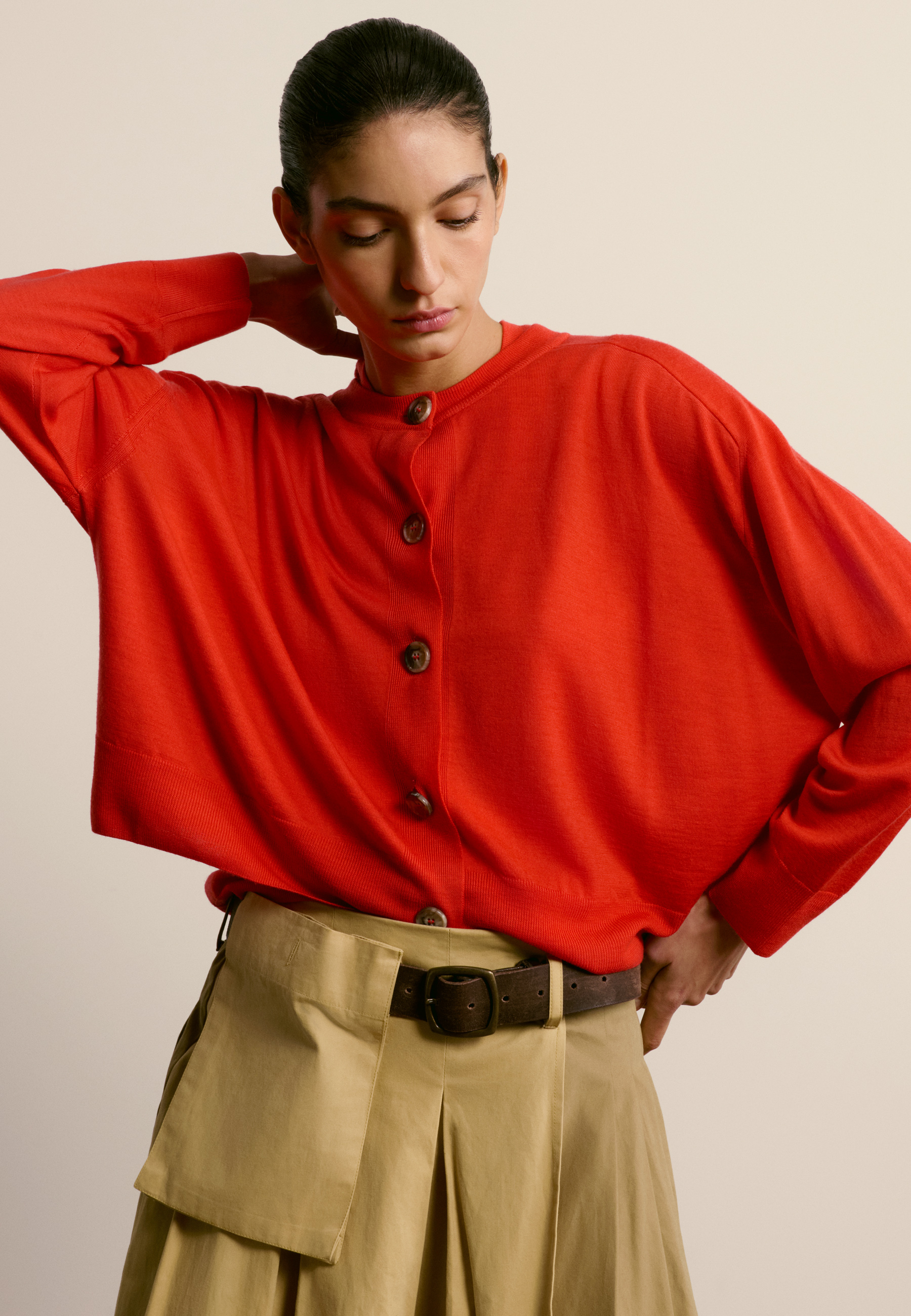 Merino wool cardigan MAISON MONTAGUT Red