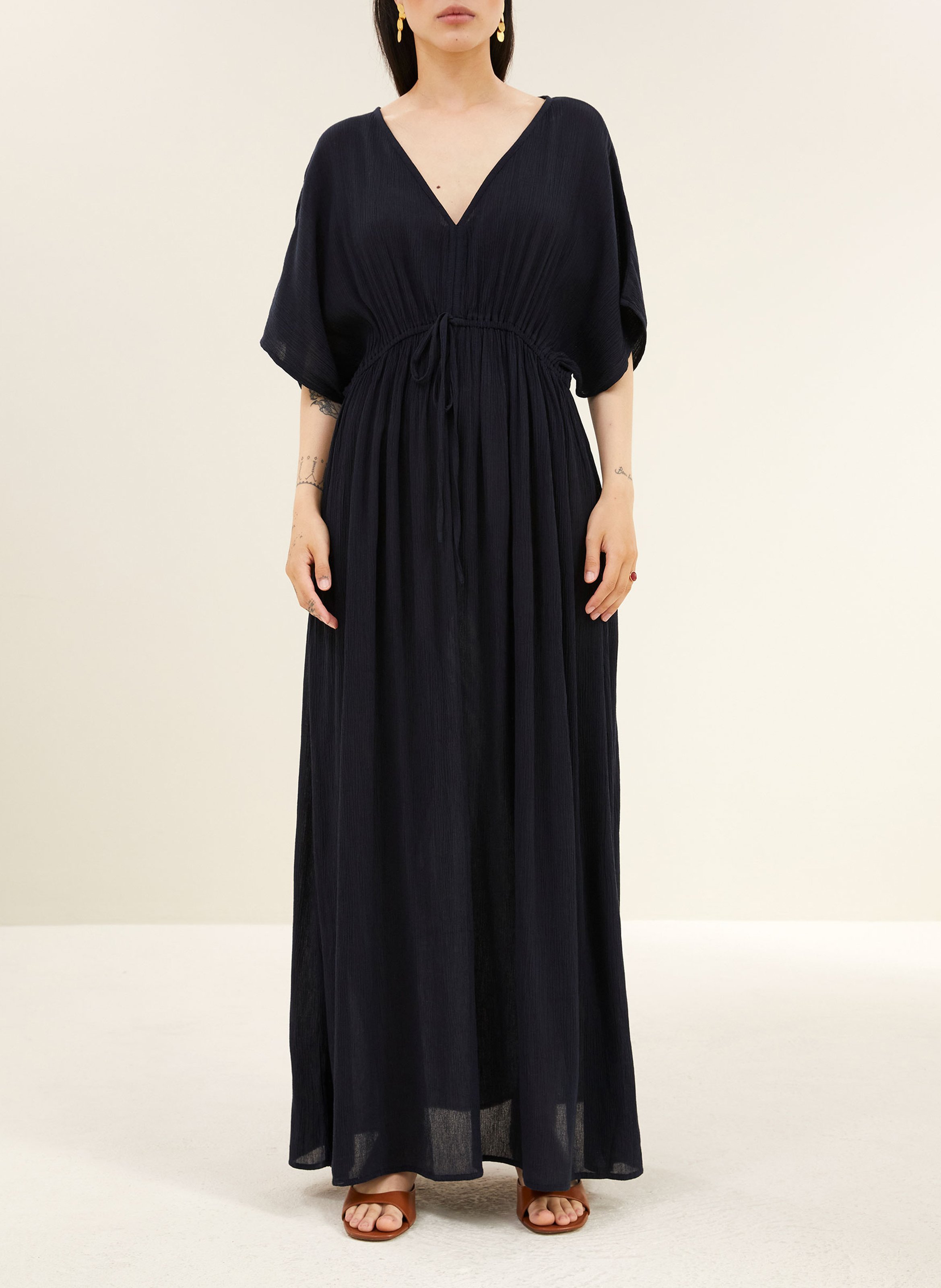 Robe longue ample en coton mélangé BY BAR Bleu