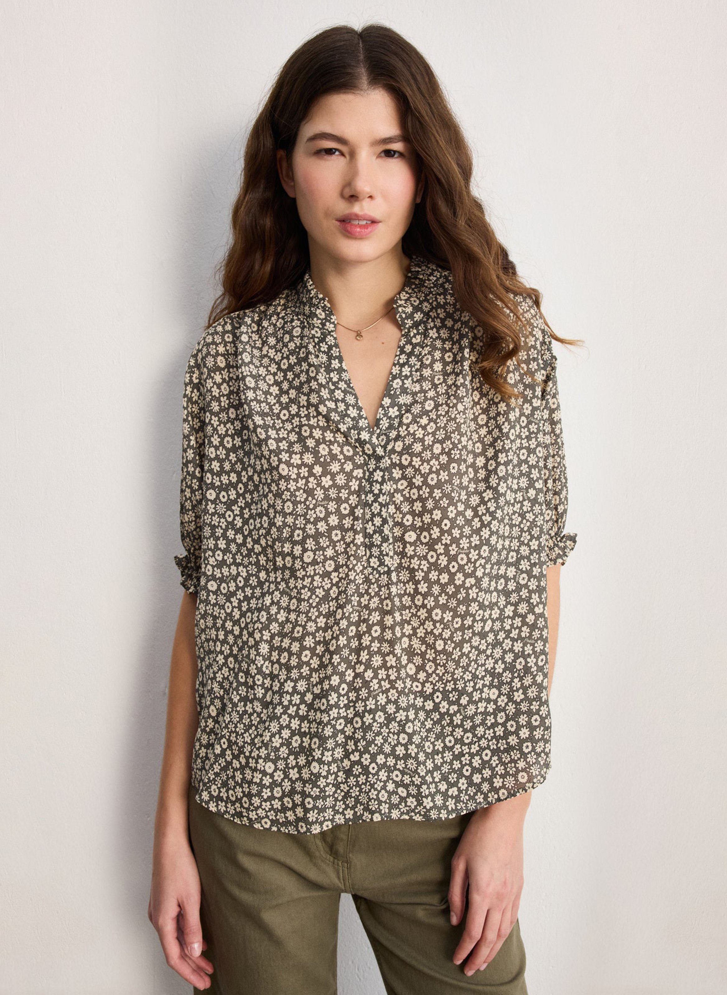 Straight printed blouse PABLO Khaki