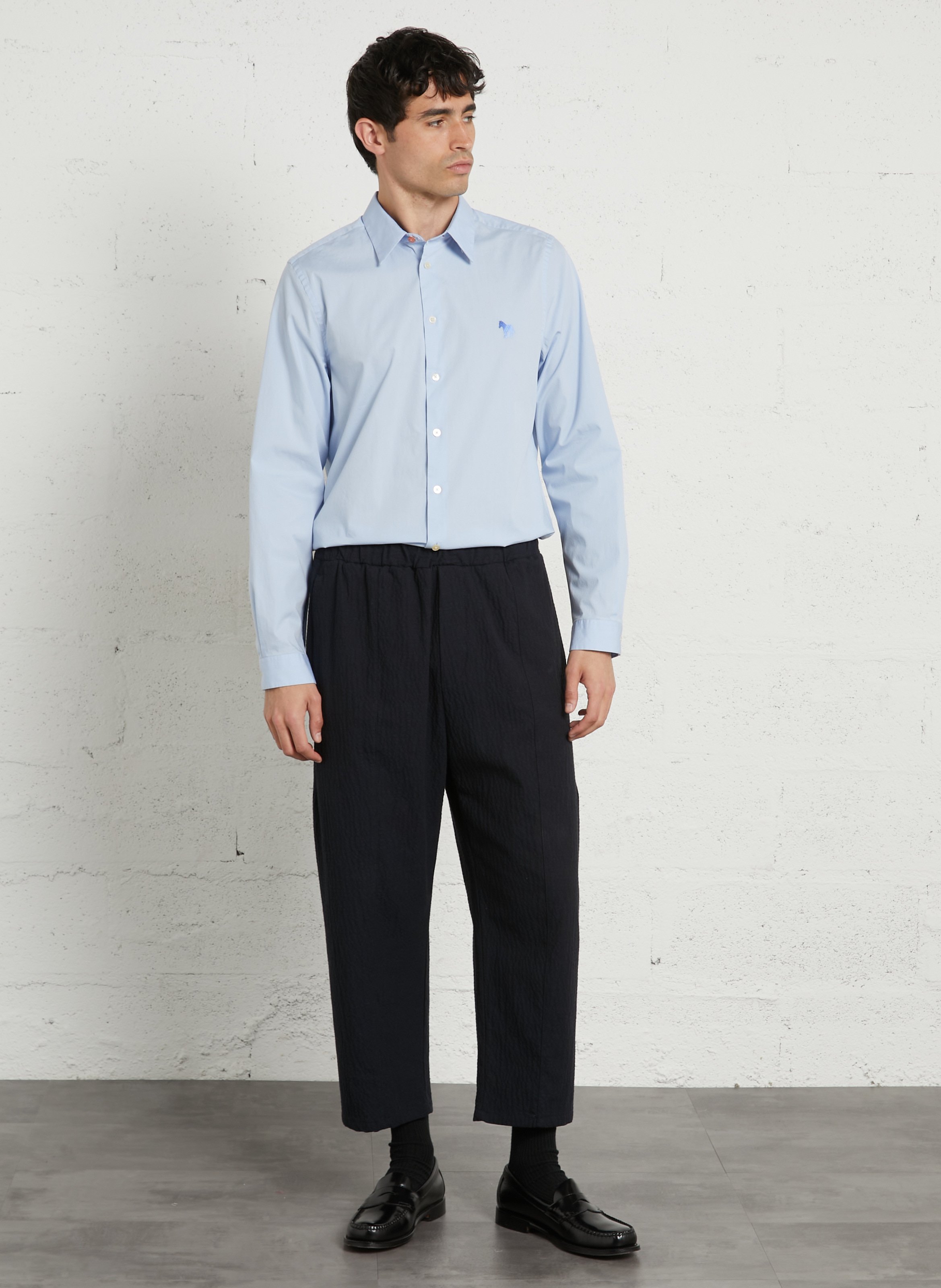 Camisa recta de mezcla de algodón orgánico con cuello clásico PAUL SMITH Azul