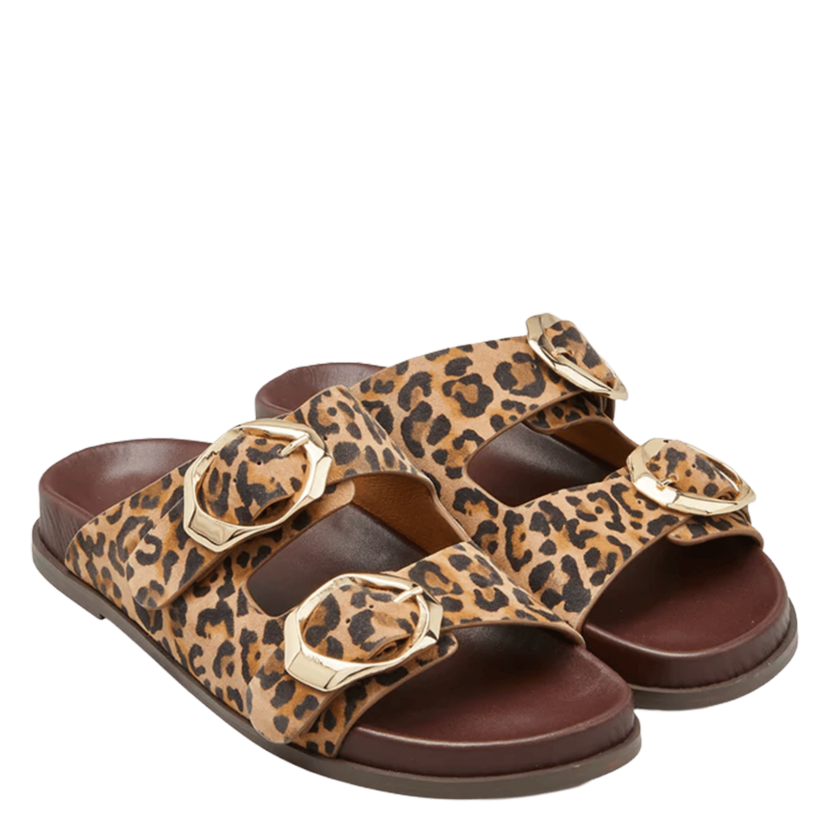 Flat leopard print leather strap mules COSMOPARIS Beige