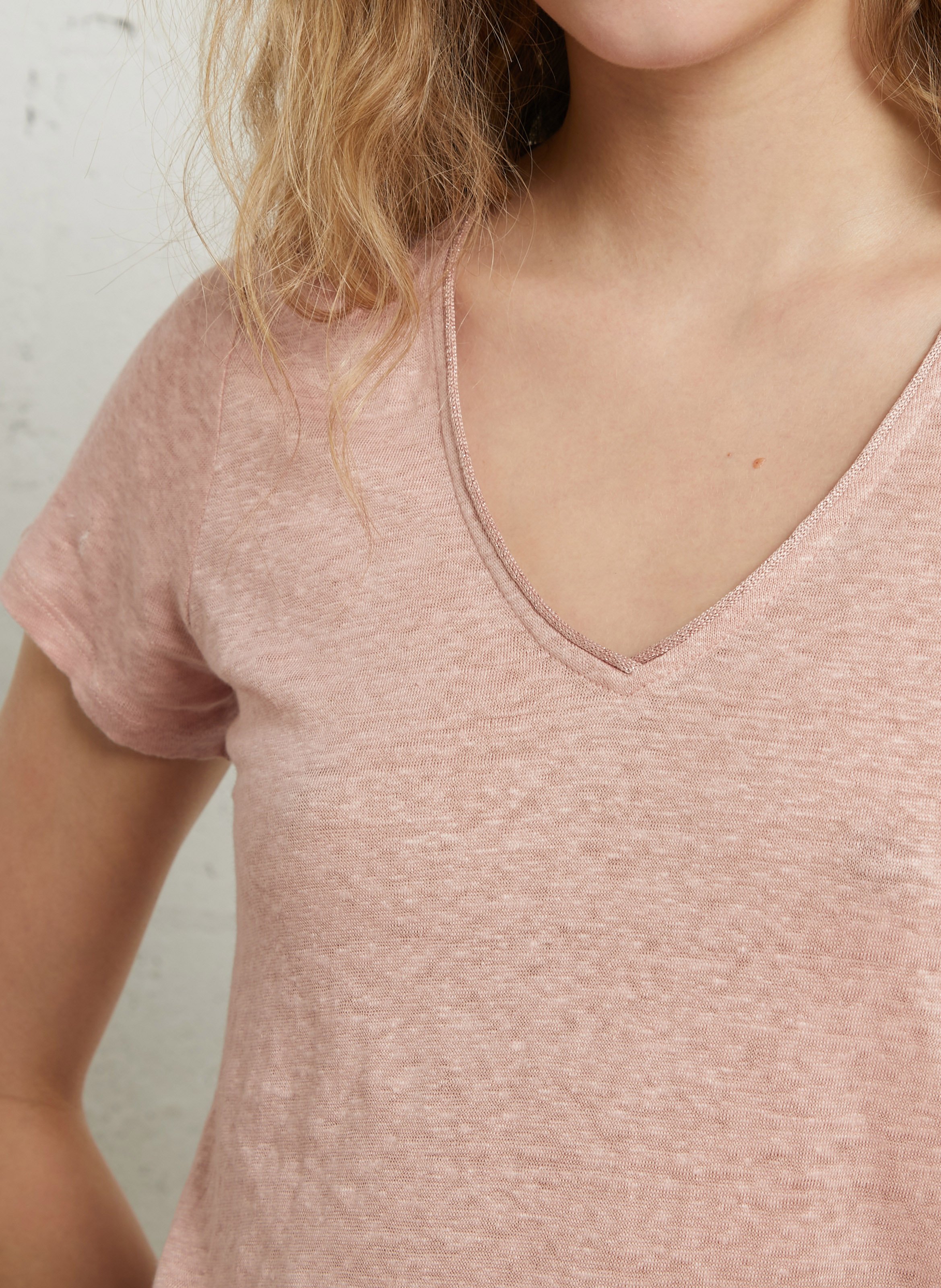 Dunne, linnen trui met V-hals SUD EXPRESS Roze