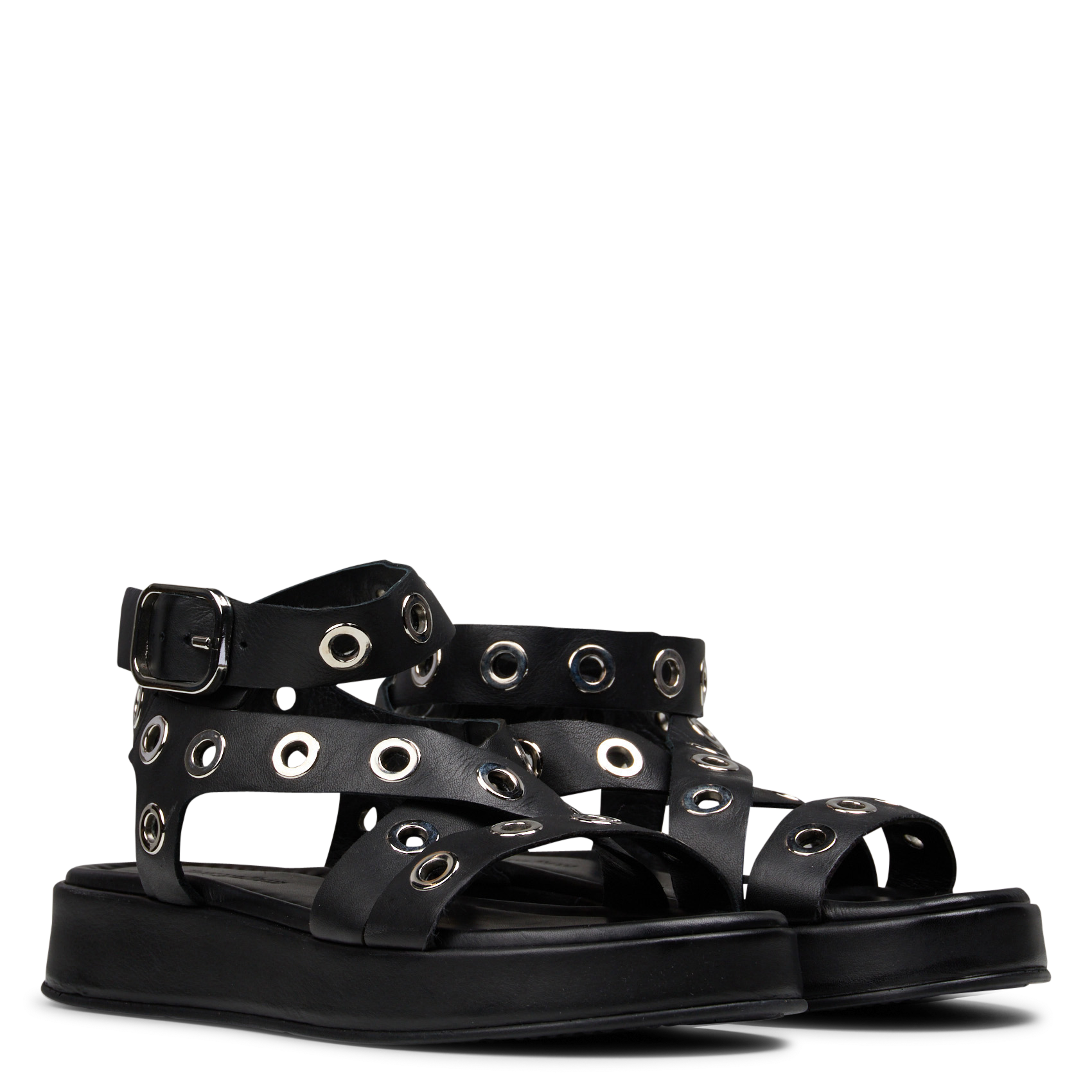 Sandalias planas de cuero de ante con ojales MELLOW YELLOW Negro