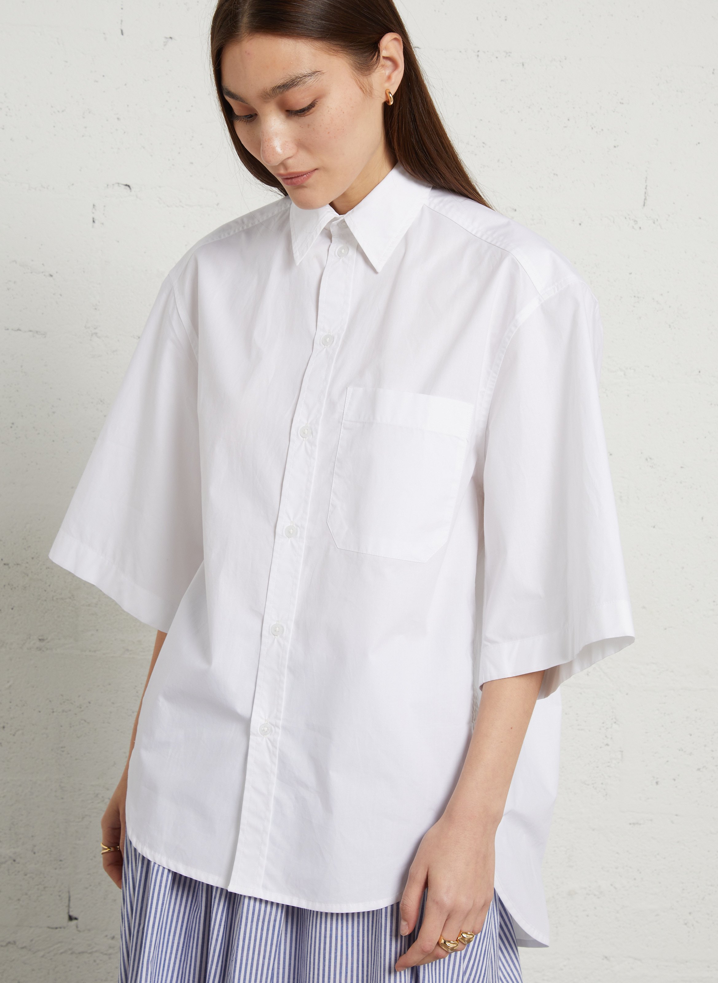 Oversized short-sleeve solid shirt RAE ANTWERP White