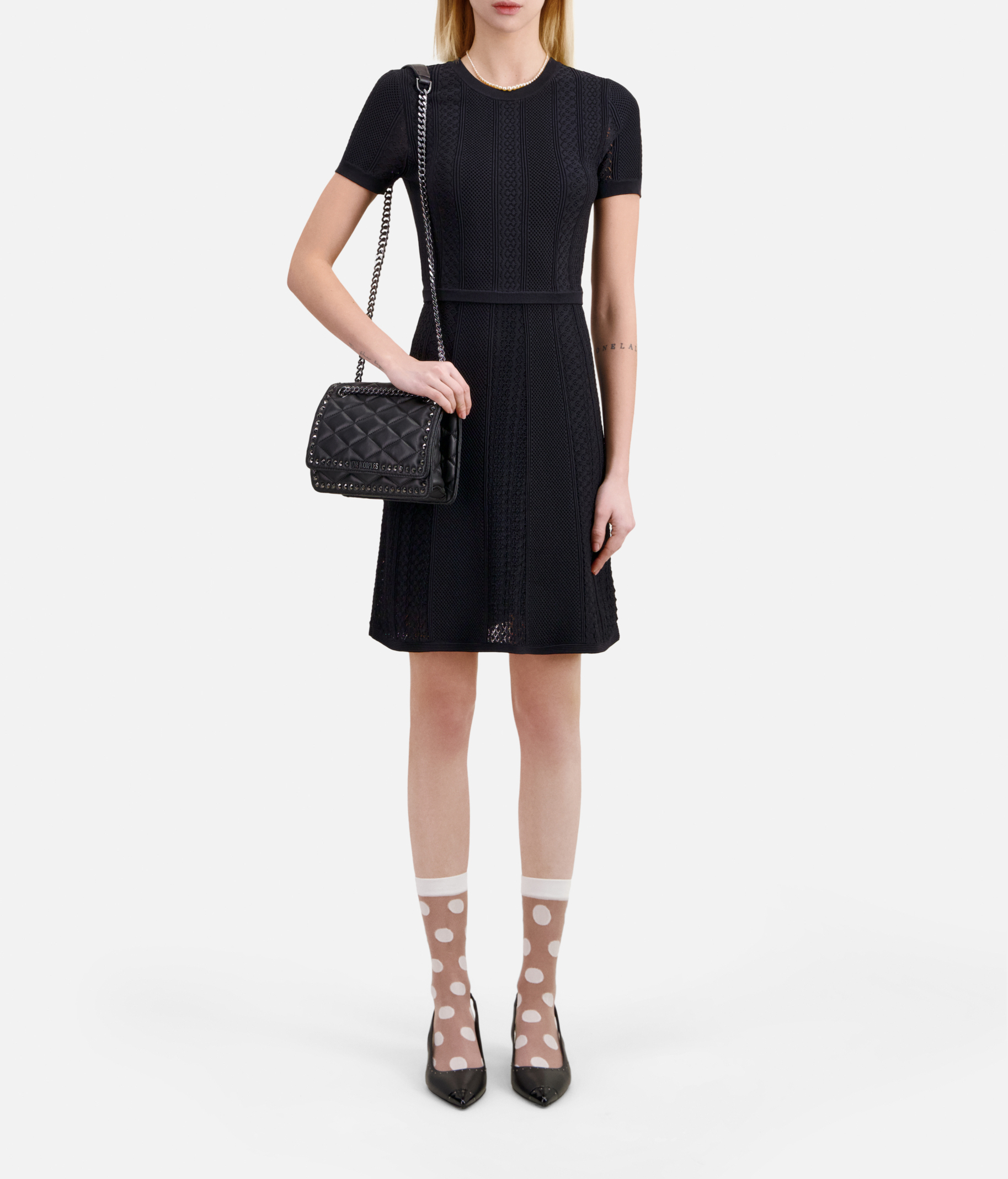 Robe courte col rond en maille ajourée THE KOOPLES Noir