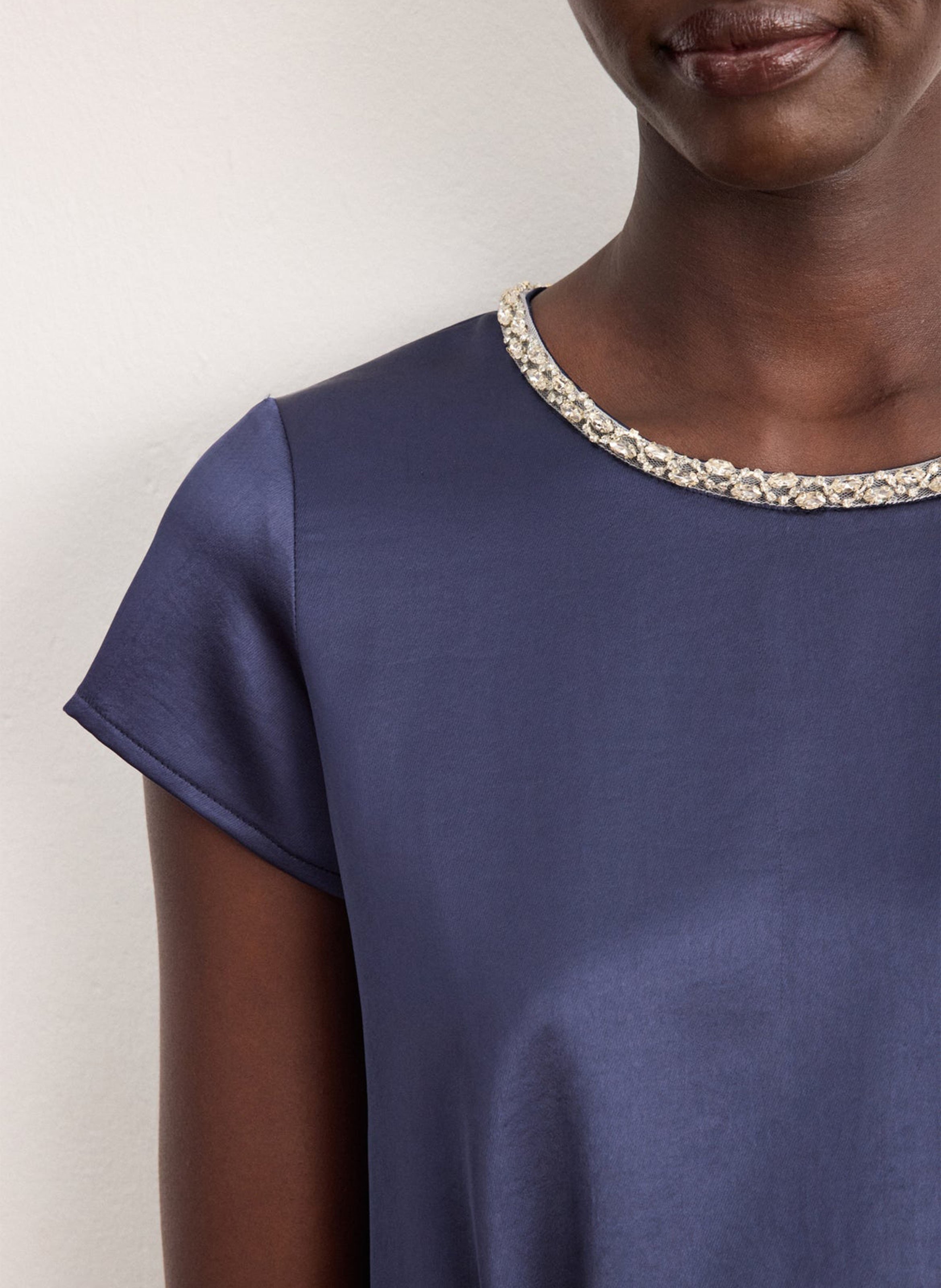 Short dress with rhinestone collar in satin PABLO Blue