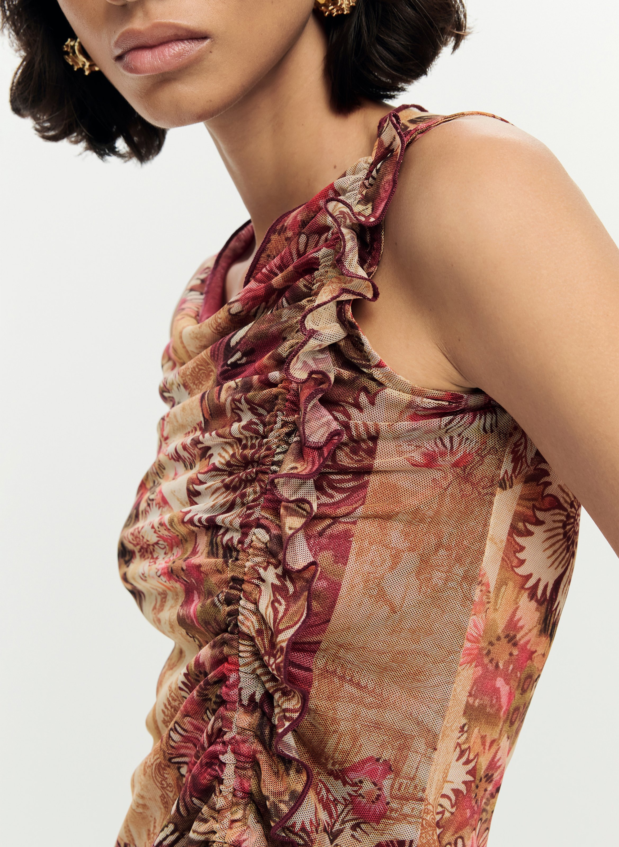 Fitted round neck tank top with print DESIGUAL Multicolored