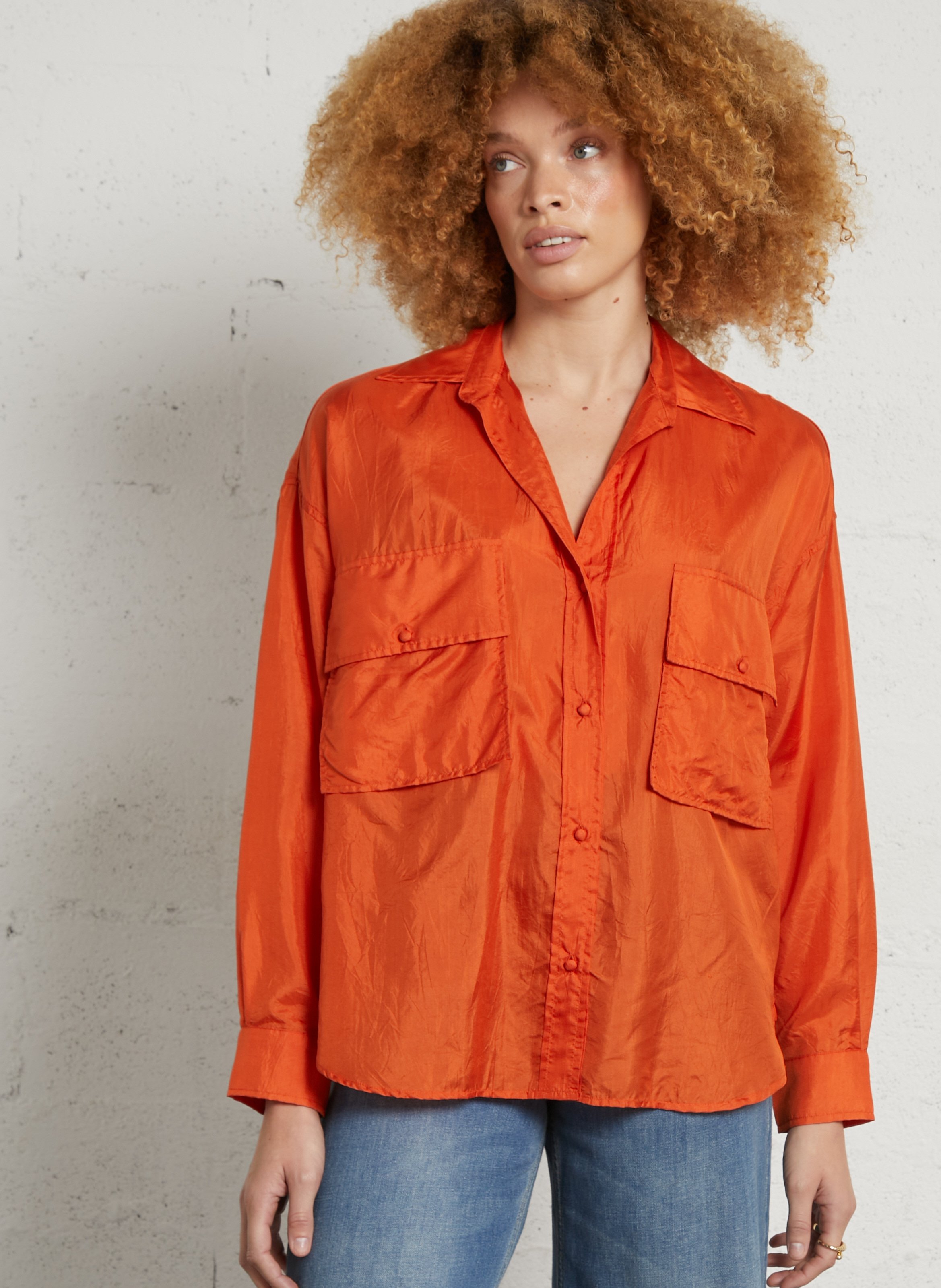 Chemise en soie col classique MOMONI Orange