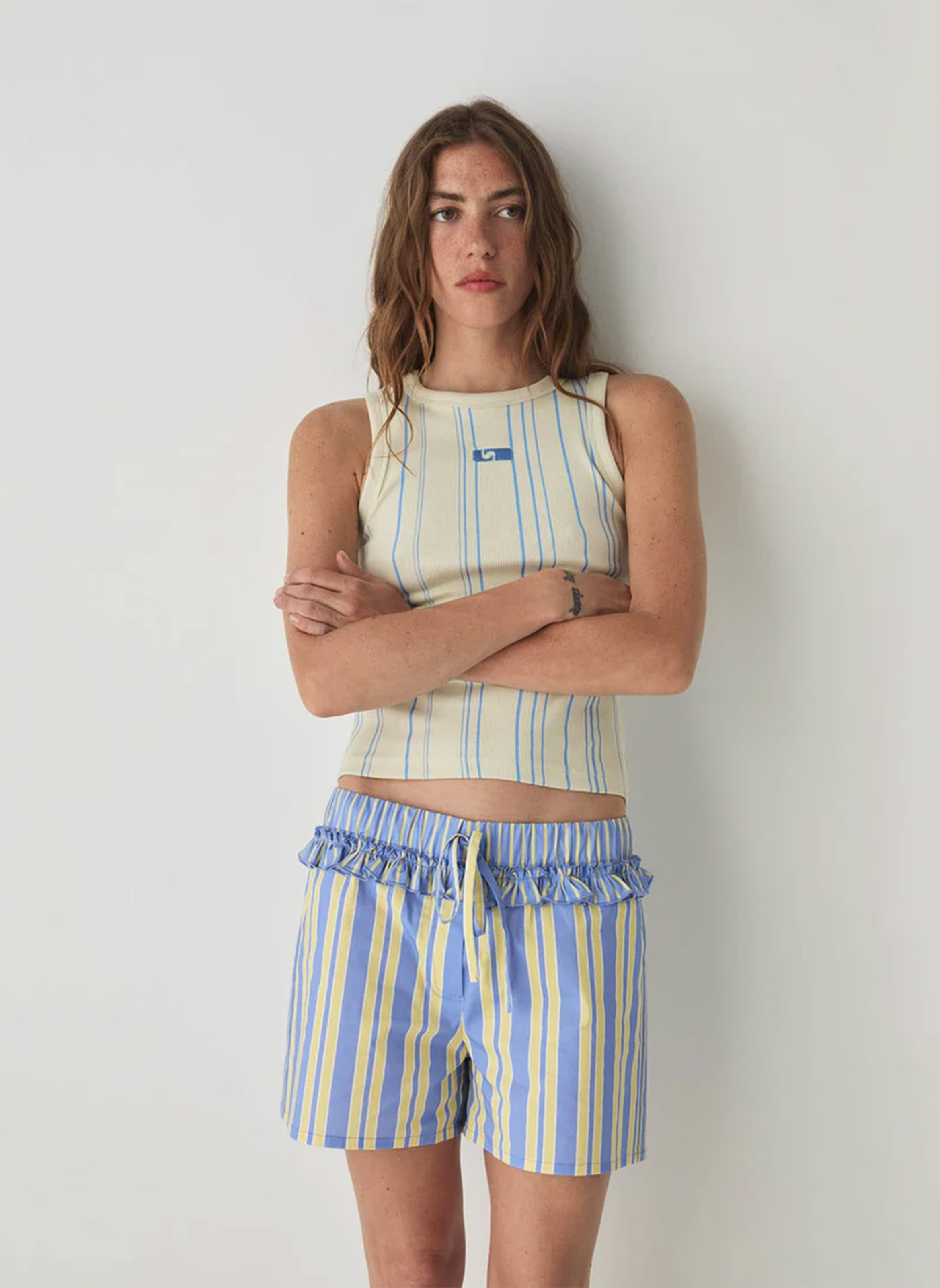 Short rayé large à volants LAAGAM Blue