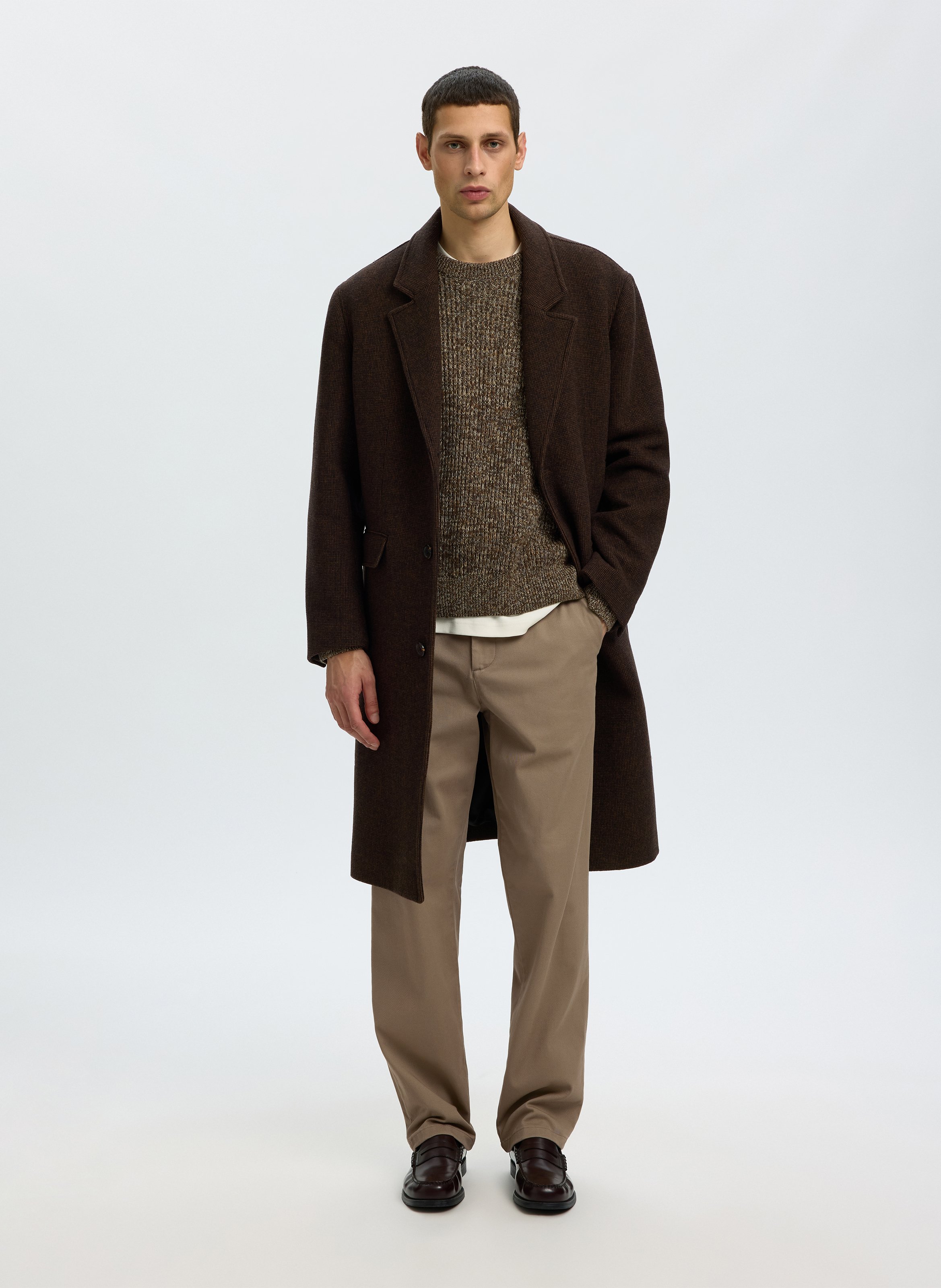 Gerade geschnittene Hose aus Bio-Baumwoll-Mix SELECTED Braun