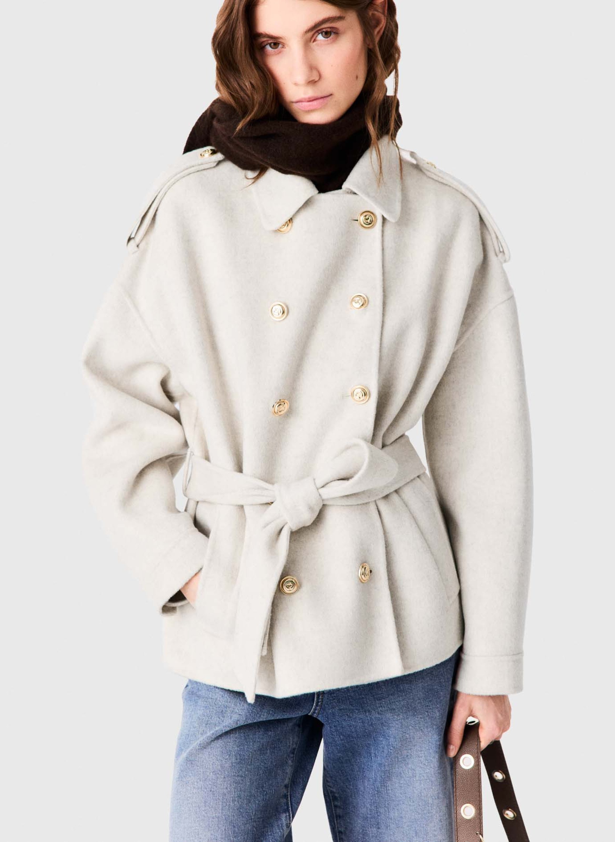 Manteau droit col classique en laine mélangée MAJE Beige