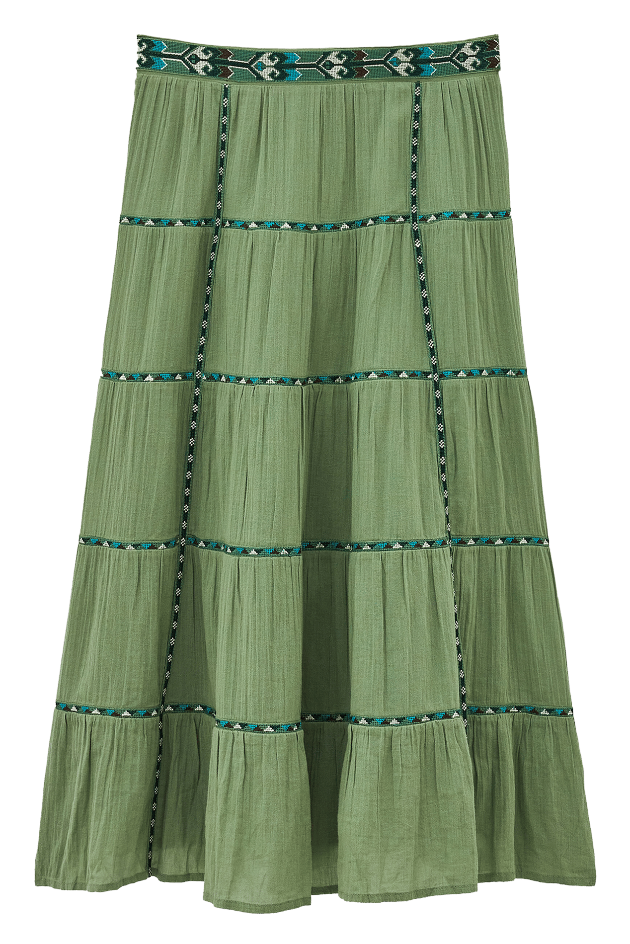Jupe longue évasée à broderies BA&SH Vert