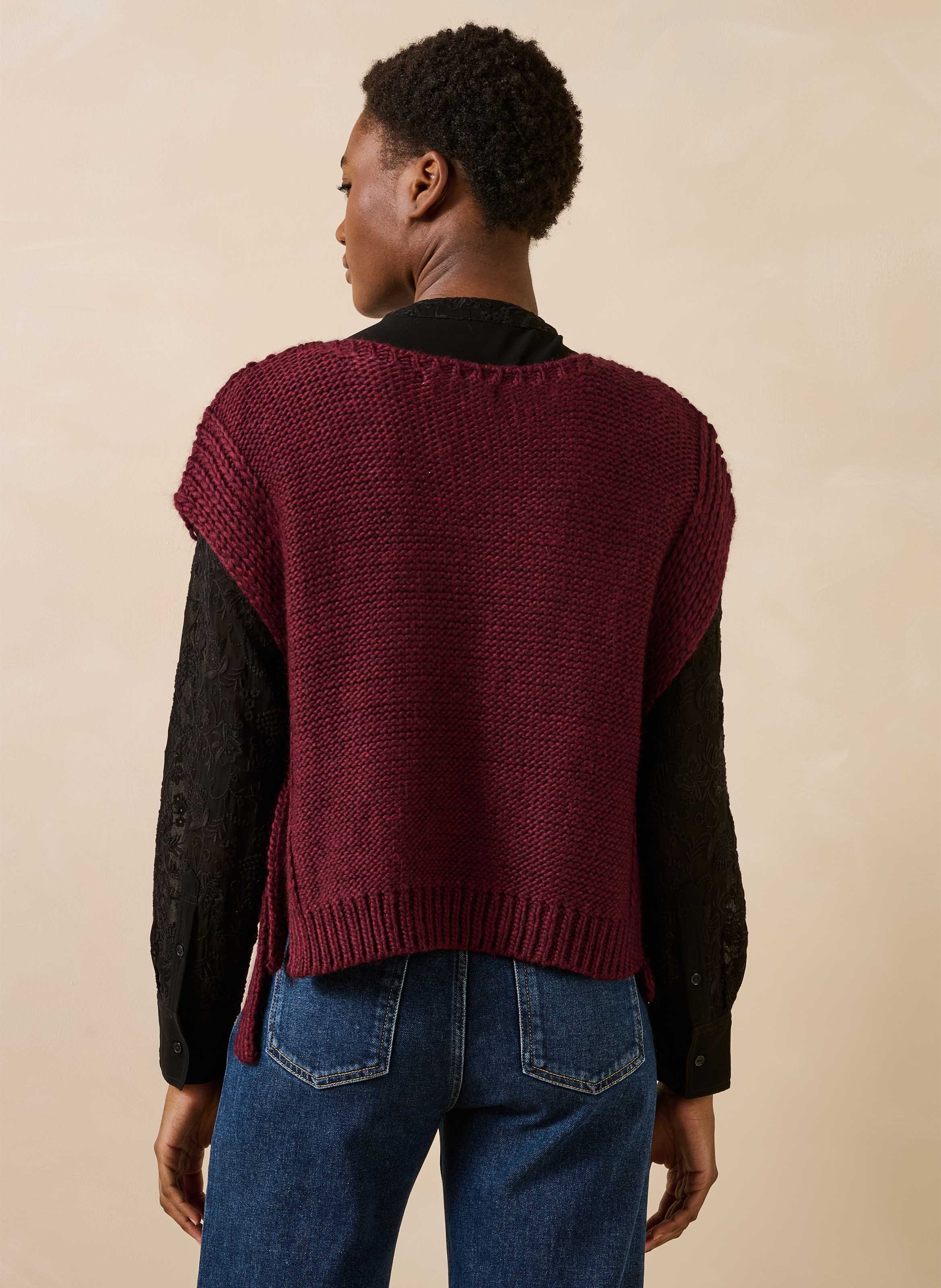 Pull sans manches ample en maille torsade LA FEE MARABOUTEE Violet