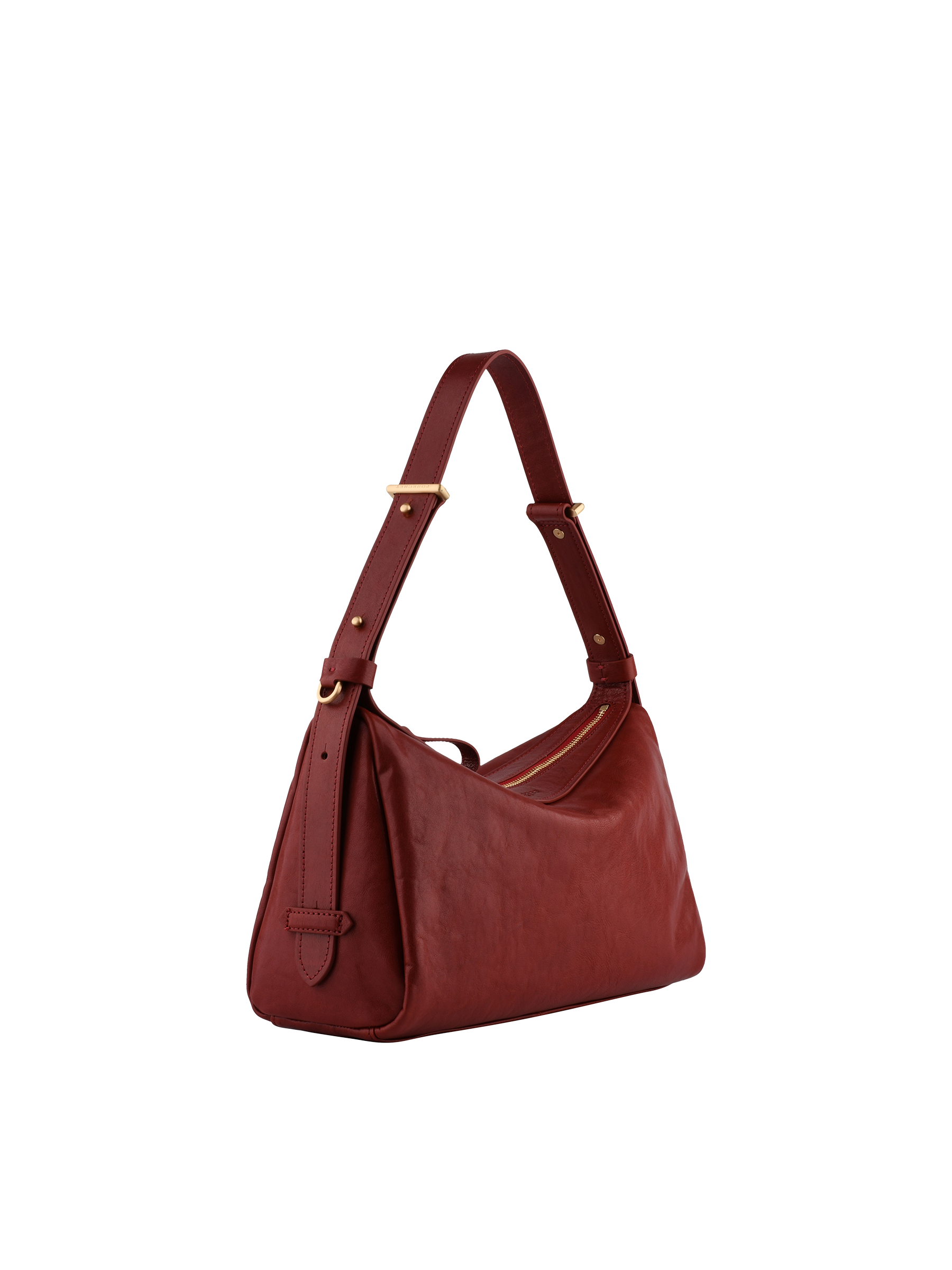 Shoulder bag in cowhide leather with aged leather effect POURCHET Red