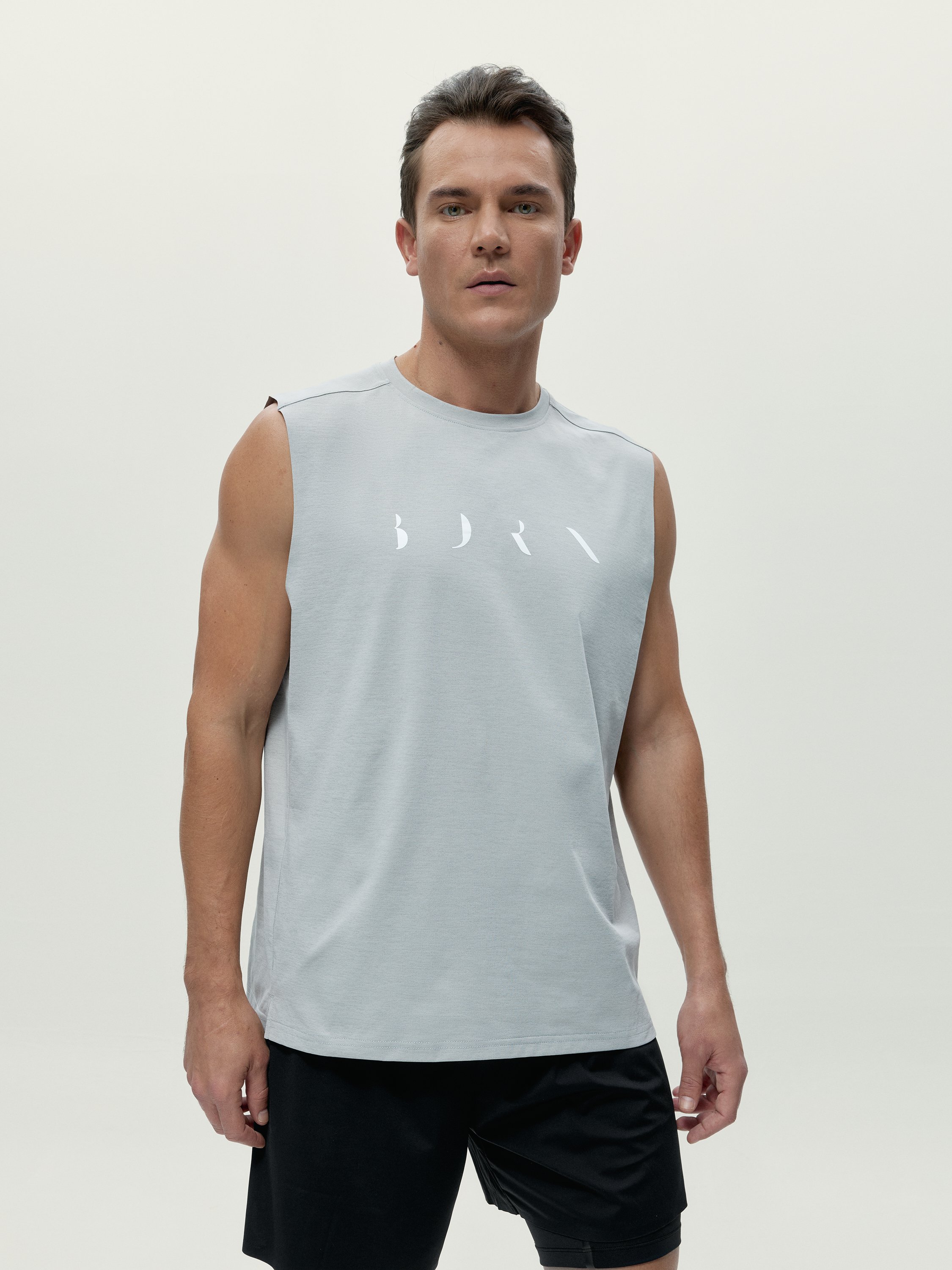 Men's sleeveless sports t-shirt by Daxon. BORN Grey