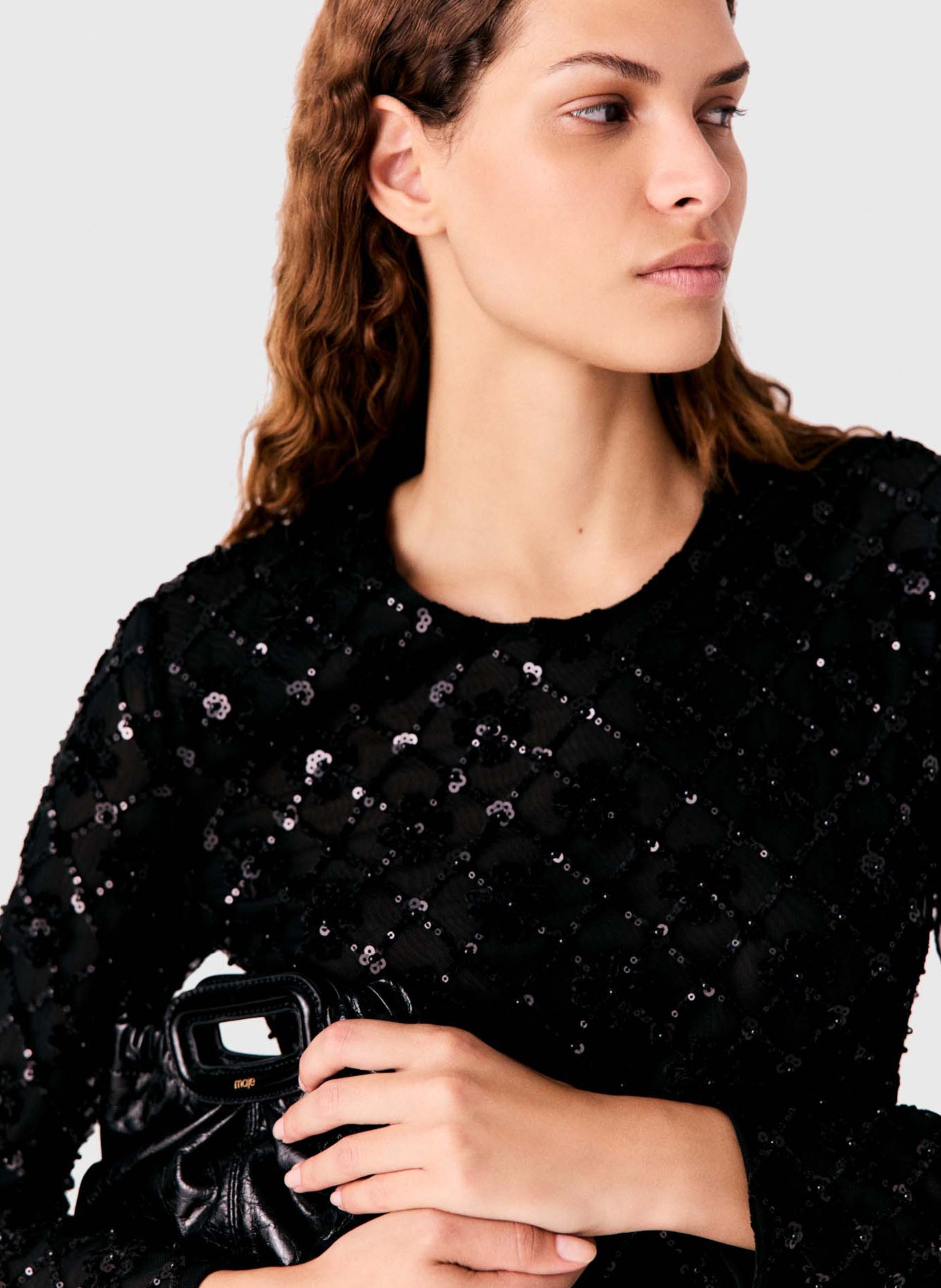 Jupe courte évasée à sequins MAJE Noir