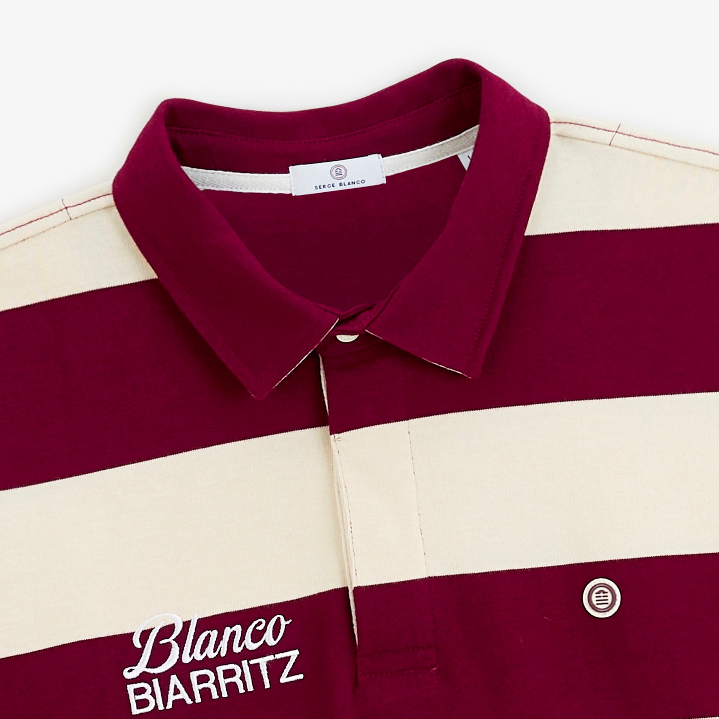 Striped long-sleeved rugby polo shirt with BLANCO BIARRITZ vine red embroidery SERGE BLANCO Red
