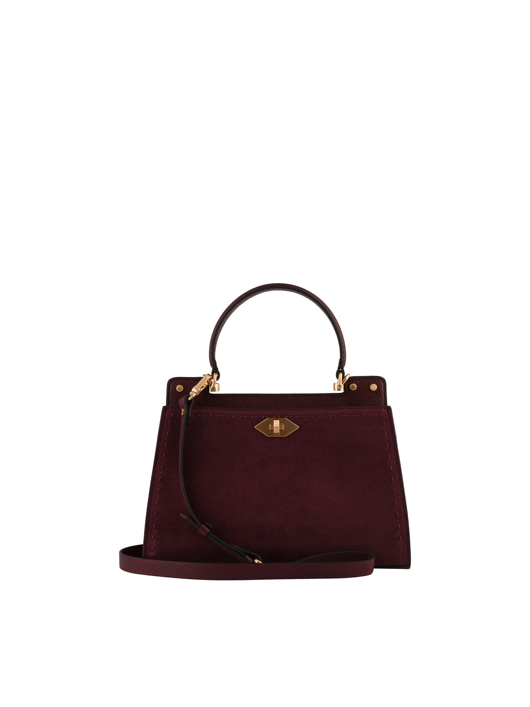 Cowhide leather handbag with a suede-effect finish POURCHET Red