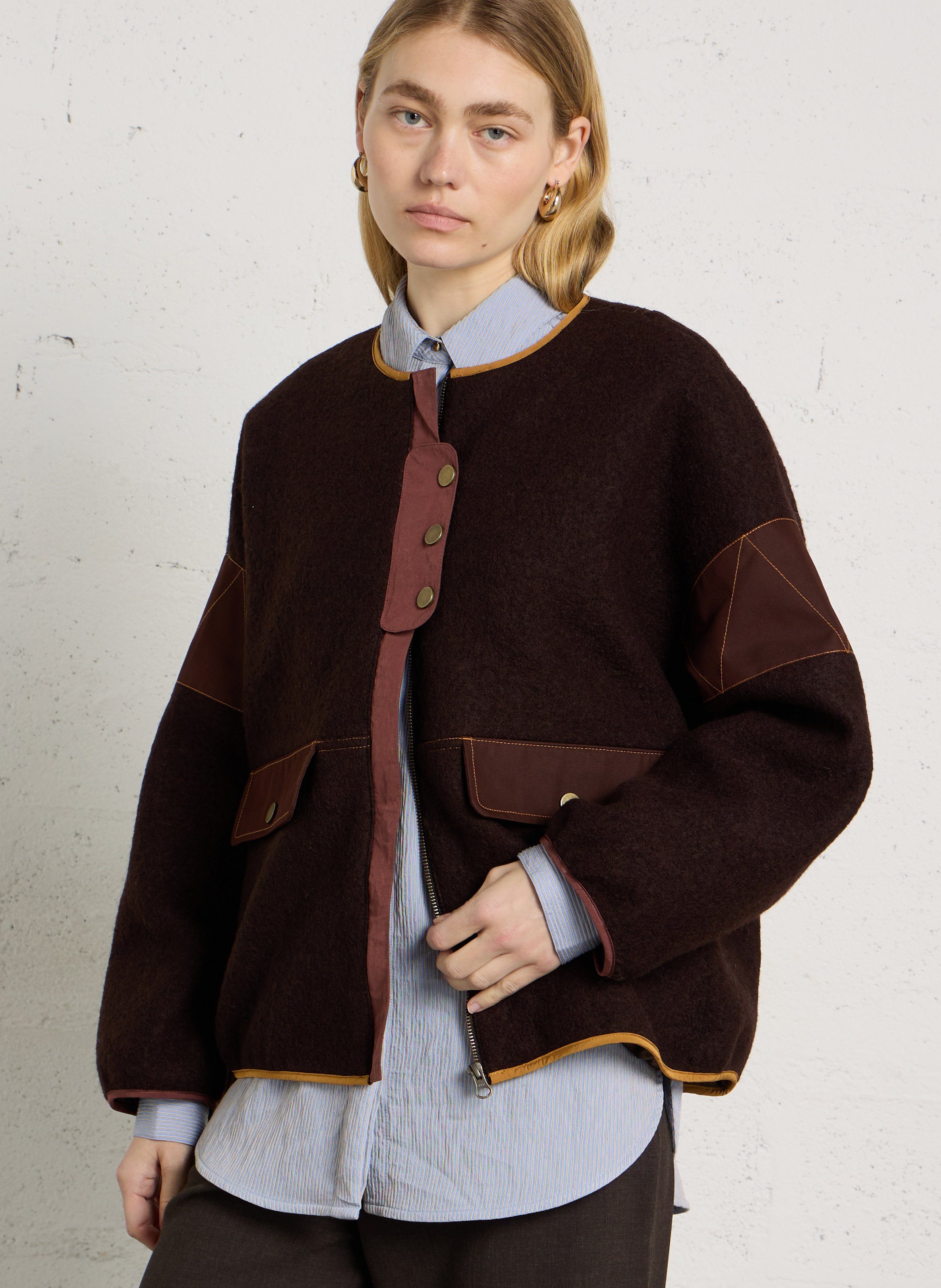 Round denim and wool jacket SESSUN Brown