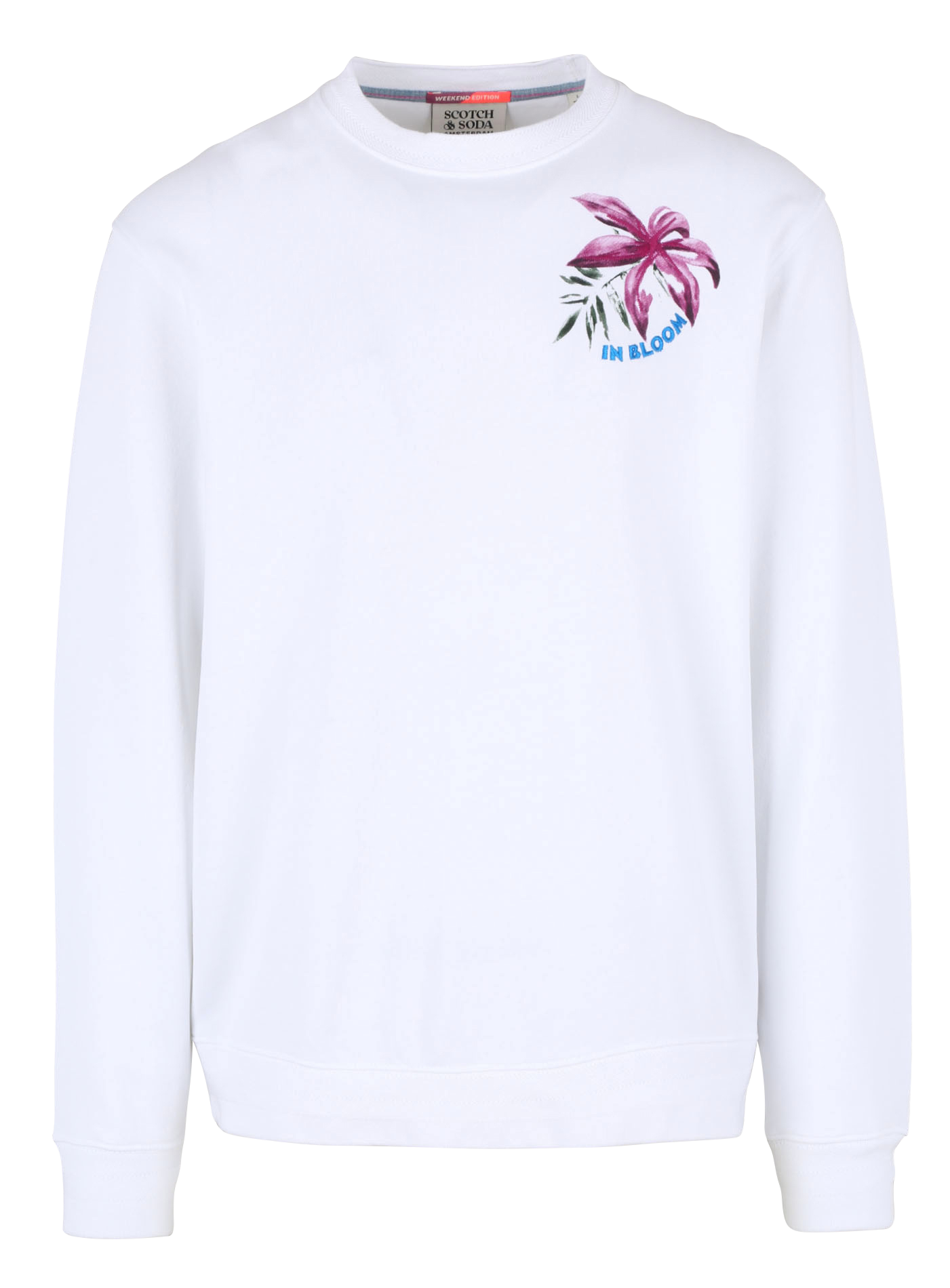 Sweater met ronde hals, jacquardmotief en print SCOTCH AND SODA Wit