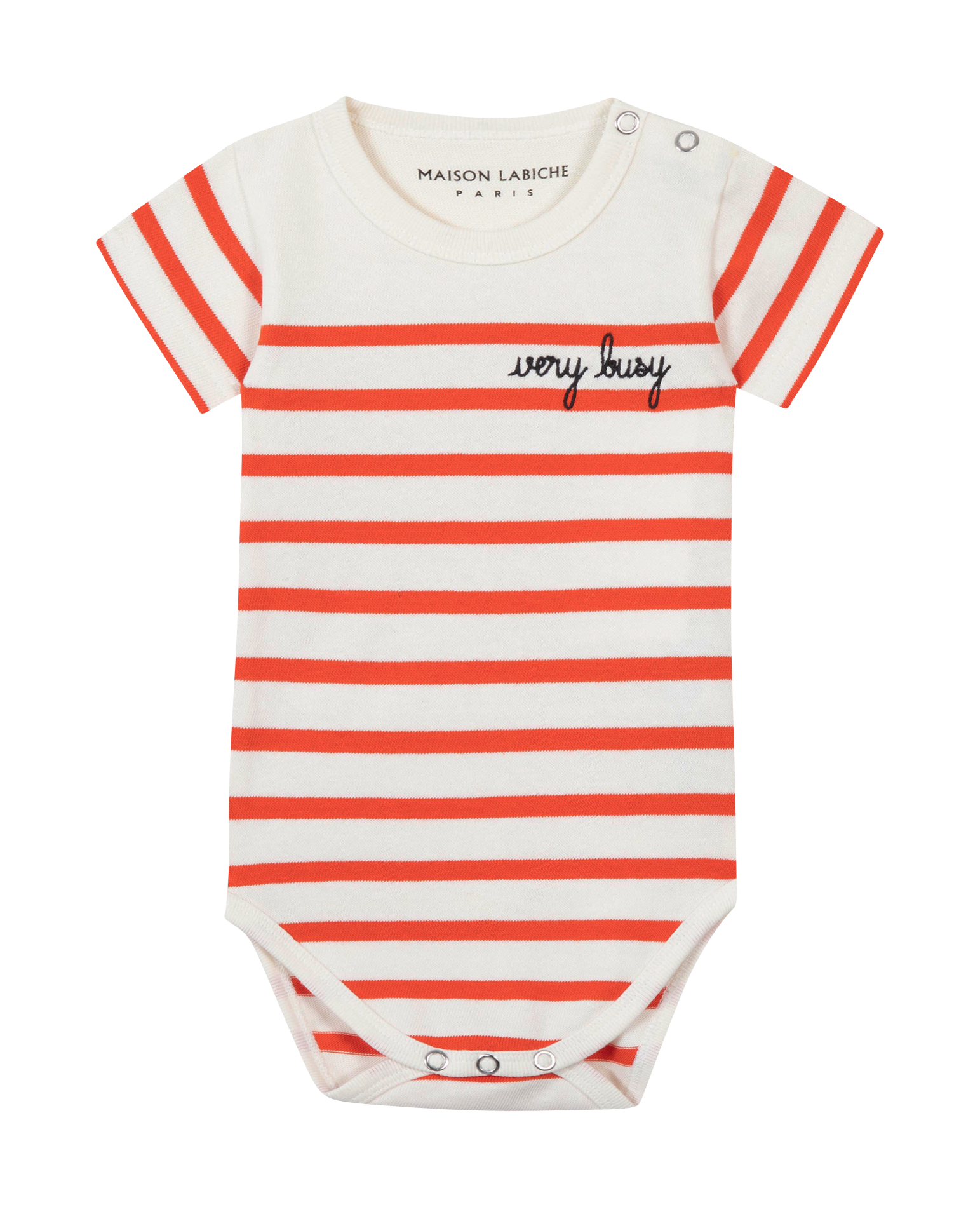 Body col rond brodé &quot;very busy&quot; en coton bio MAISON LABICHE Blanc