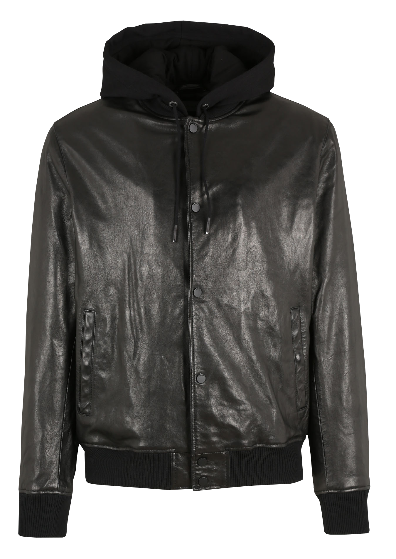 Hooded leather jacket IKKS Black