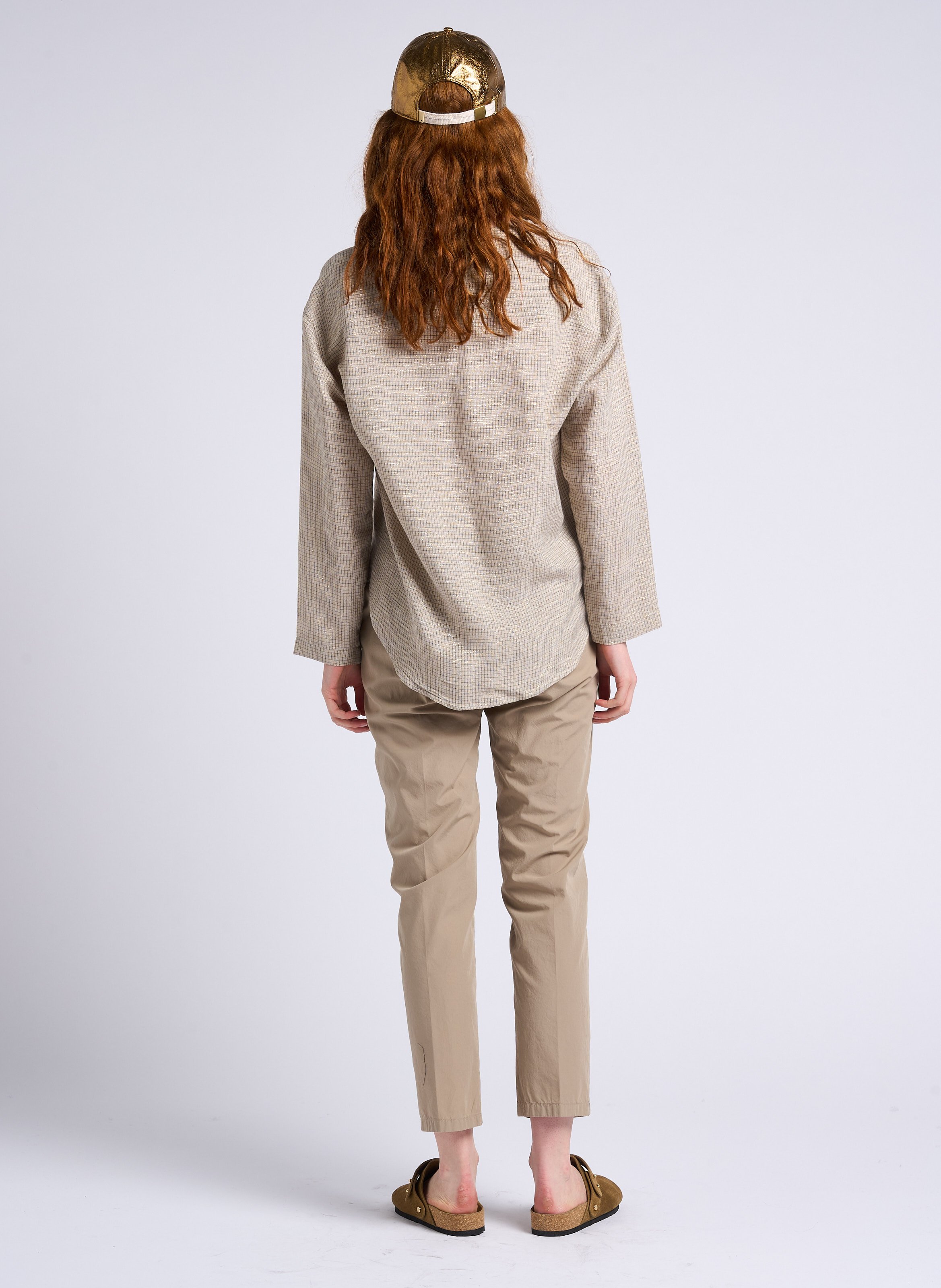 Blouse col V à carreaux en coton DIEGA Doré