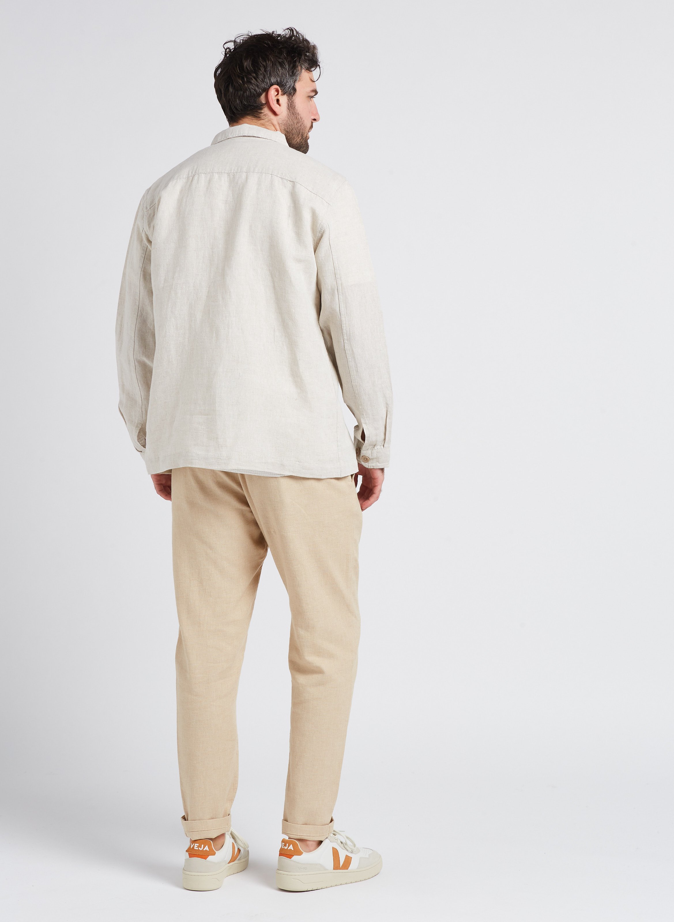 Straight linen-blend shirt with classic collar SELECTED Beige