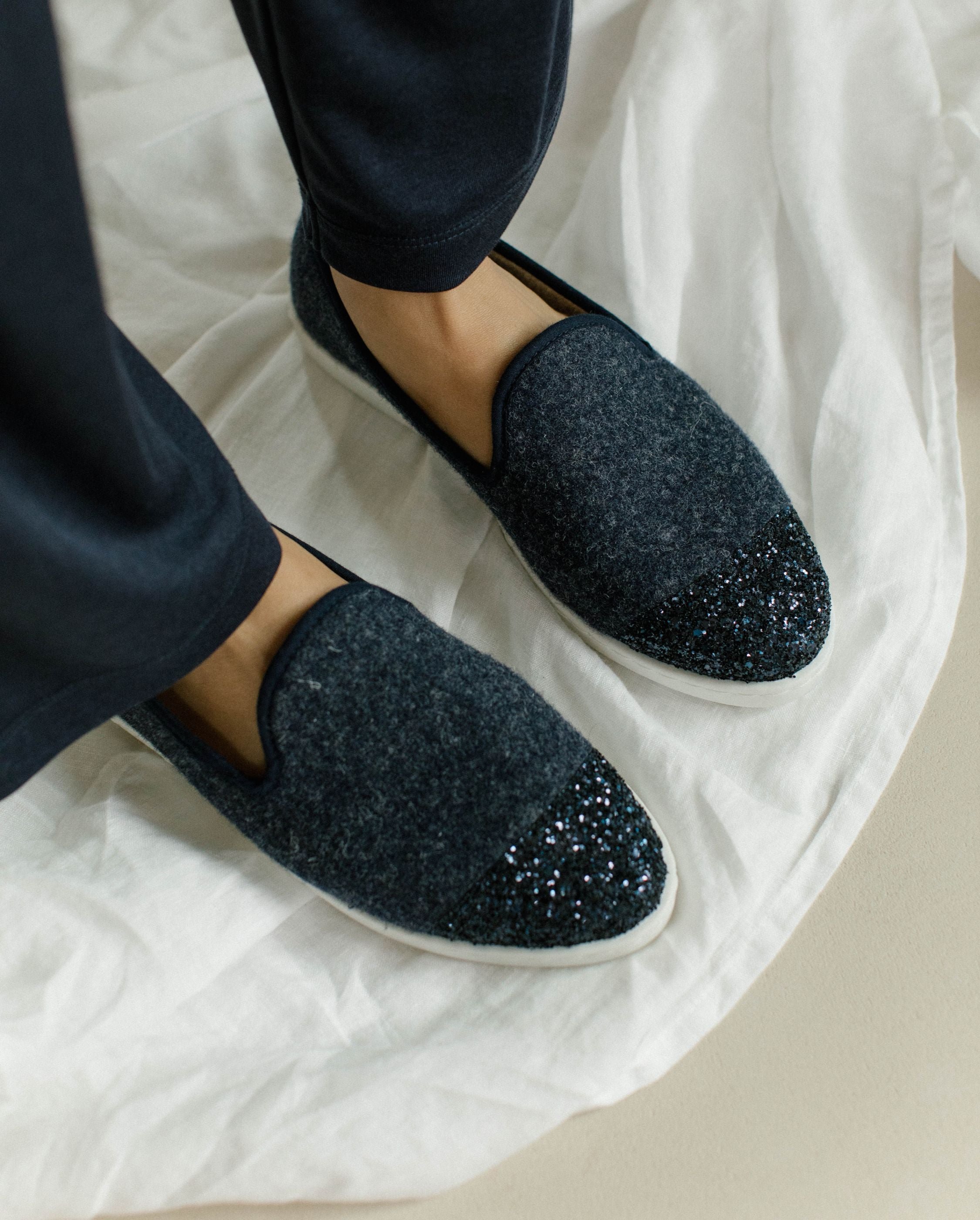 Women's wool slipper, navy sequins ANGARDE Blue