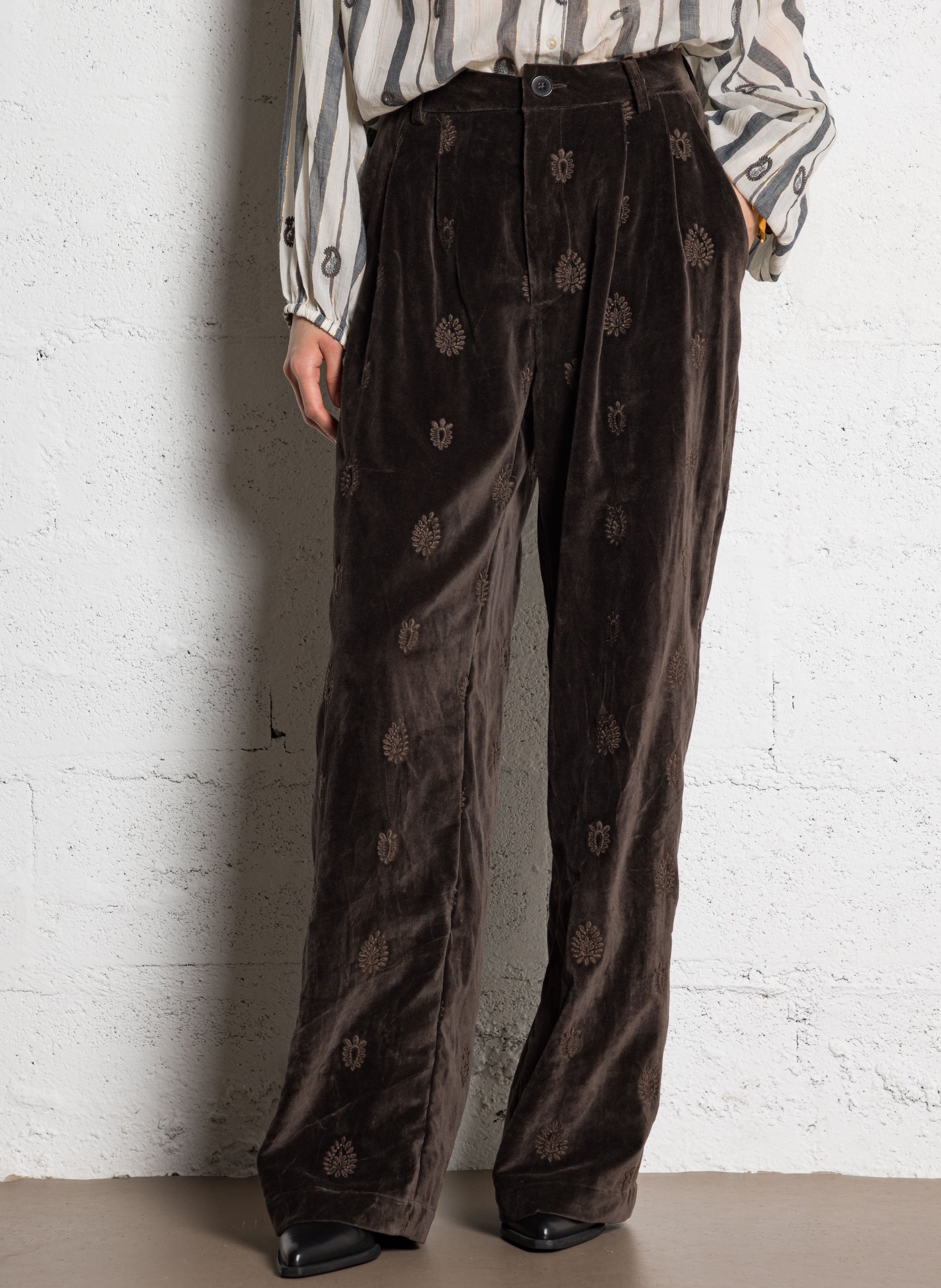 Wide leg cotton velvet pants MAISON HOTEL Brown