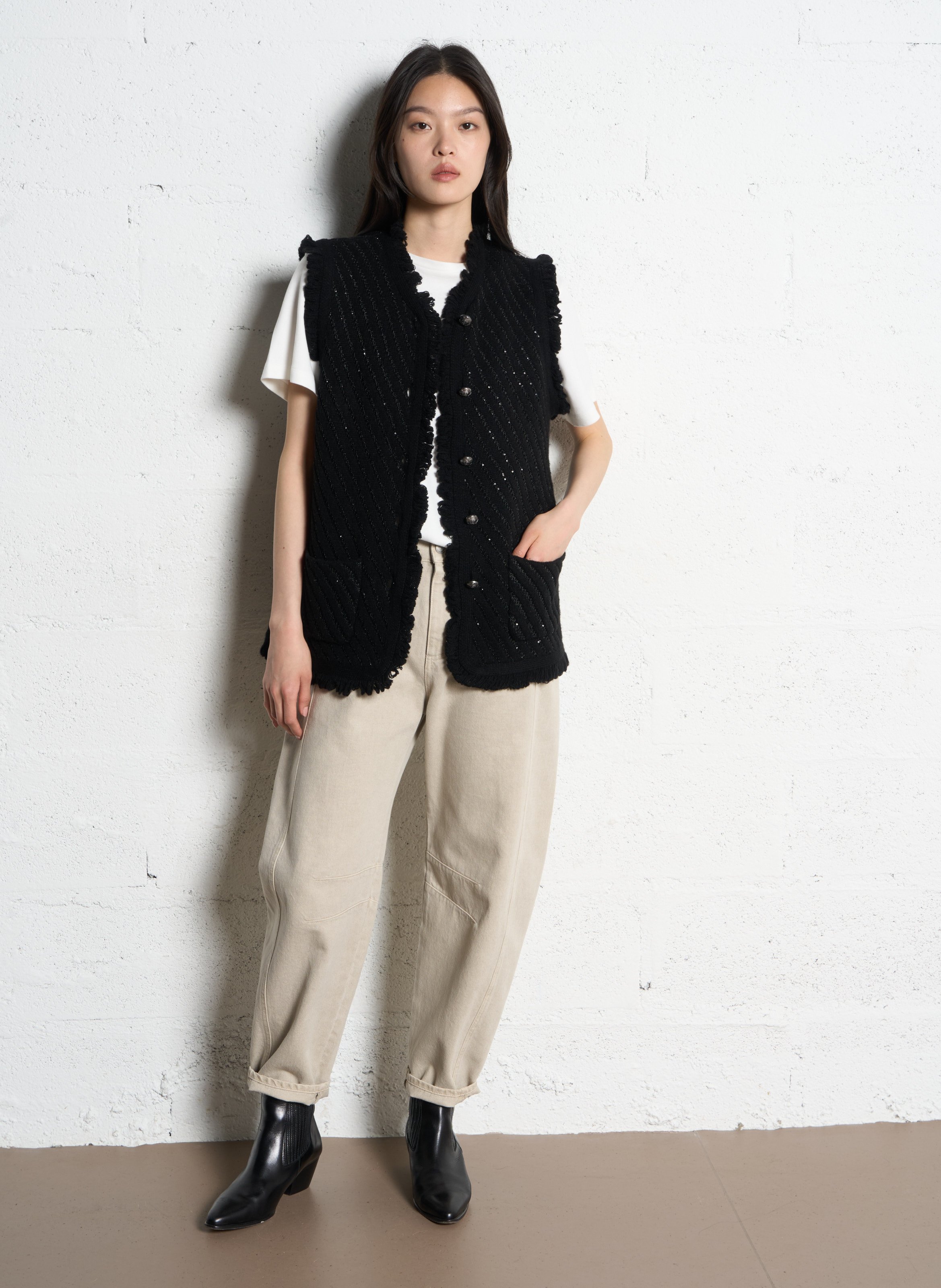 Mouwloos rechte cardigan met pailletten IKKS Zwart