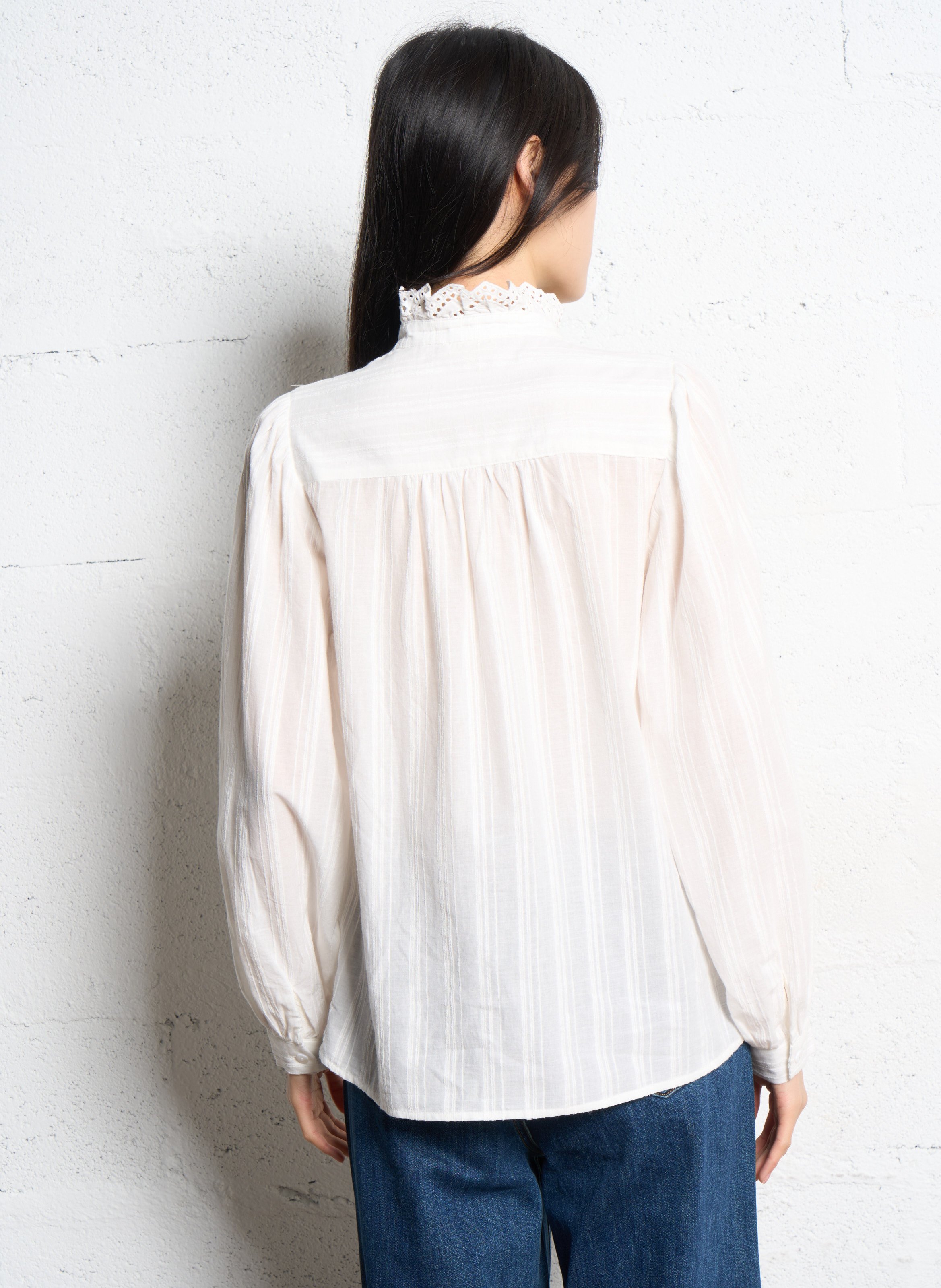 Gerade Bluse mit Spitze aus Bio-Baumwollmischung SUNCOO Weiss