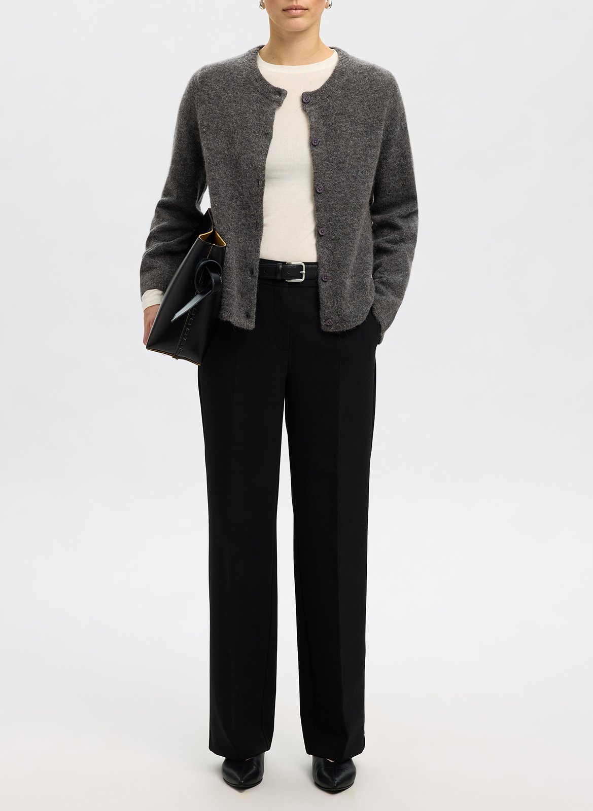 Gilet col rond en laine mélangée SELECTED Gris