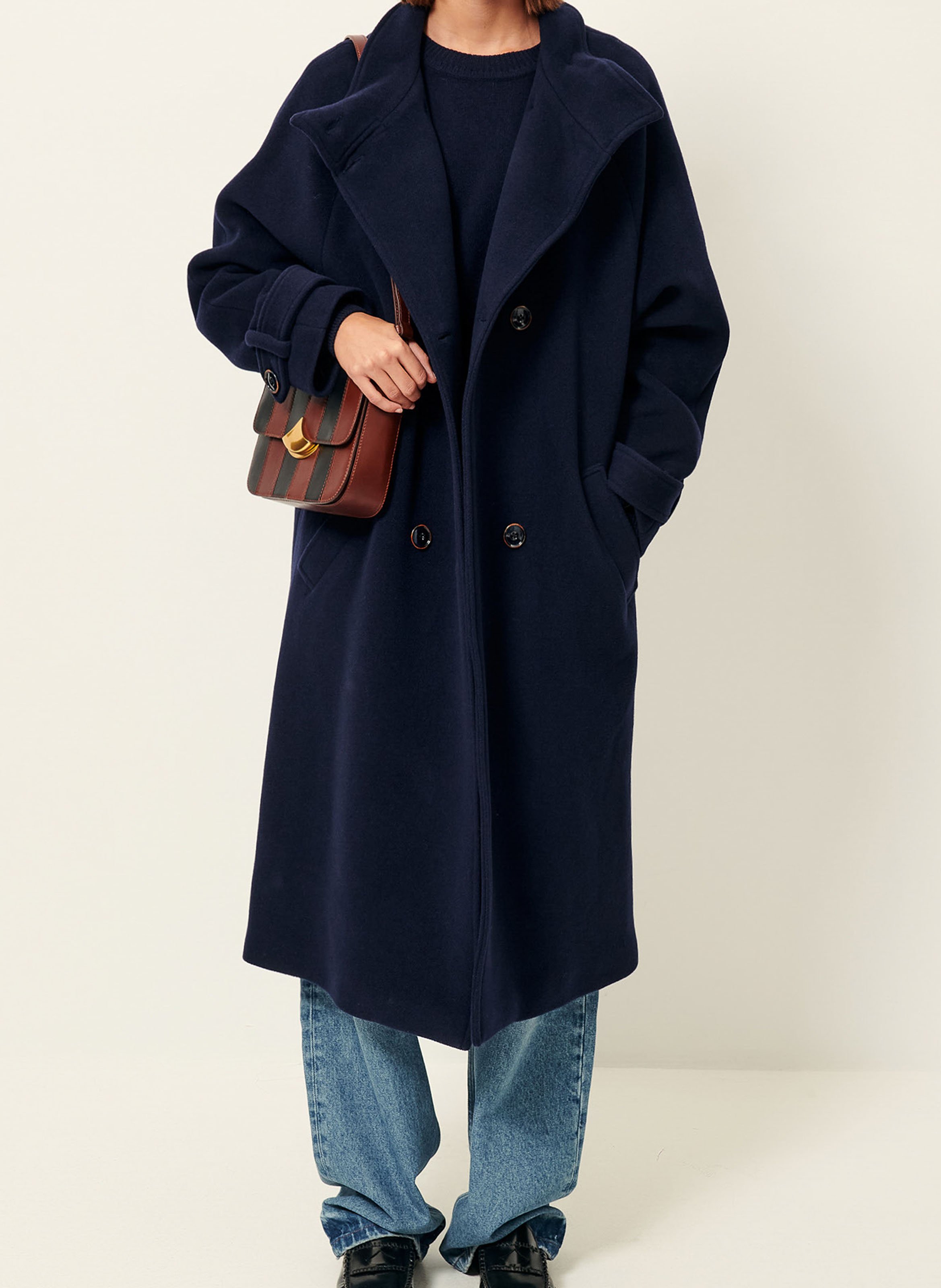 Manteau col montant en laine mélangée SESSUN Bleu