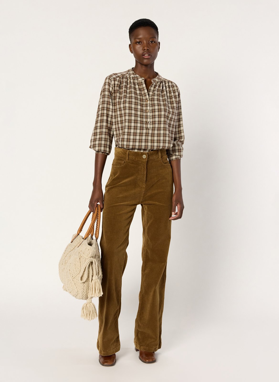 Checked Tunisian collar straight top GERARD DAREL Brown