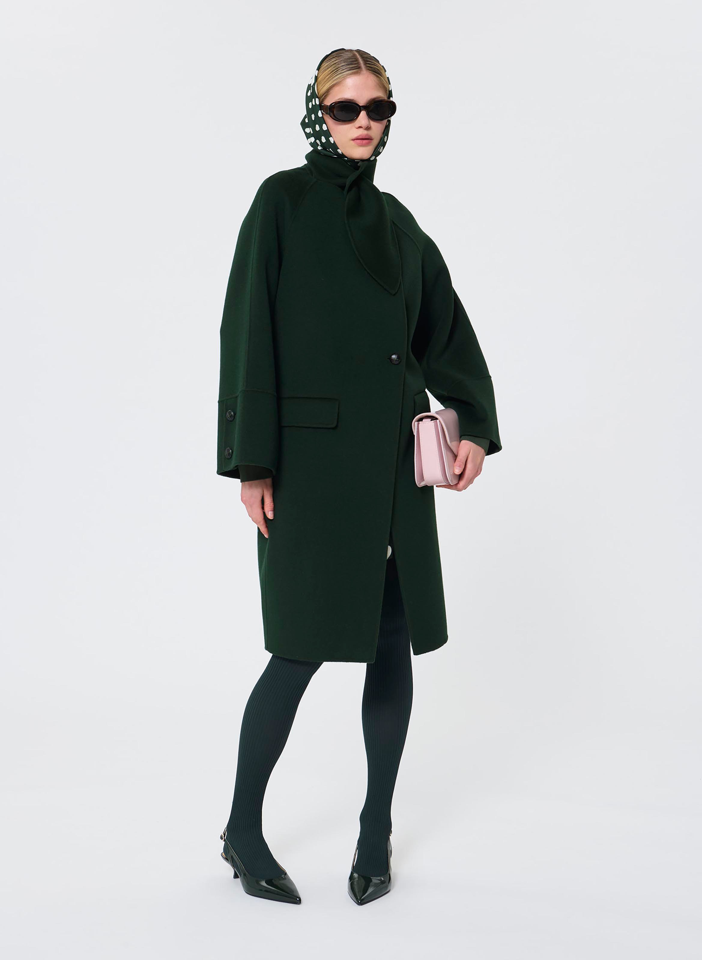 Cappotto dritto collo alto in lana mélange TARA JARMON Verde