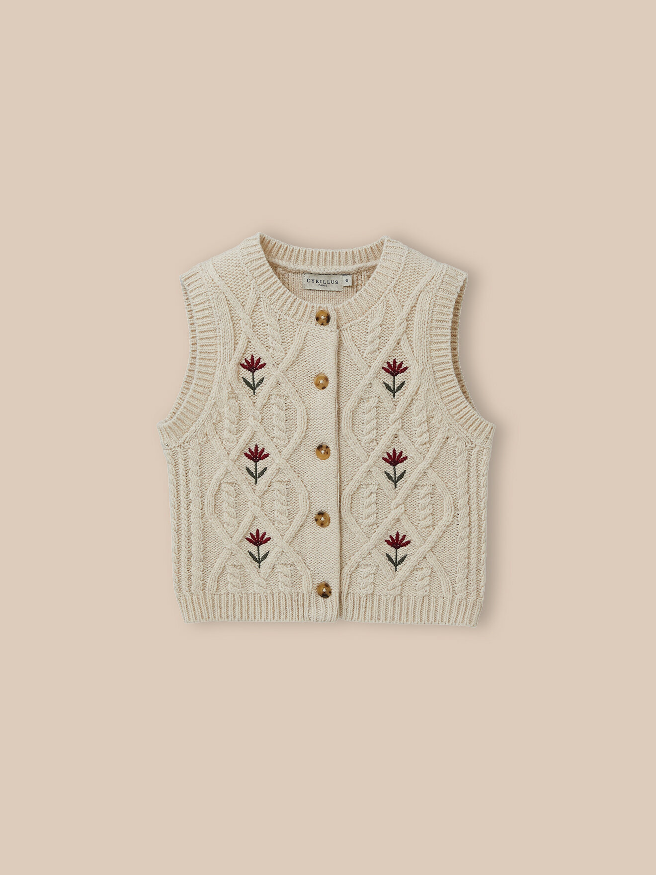 Embroidered Sleeveless Wool Vest CYRILLUS White