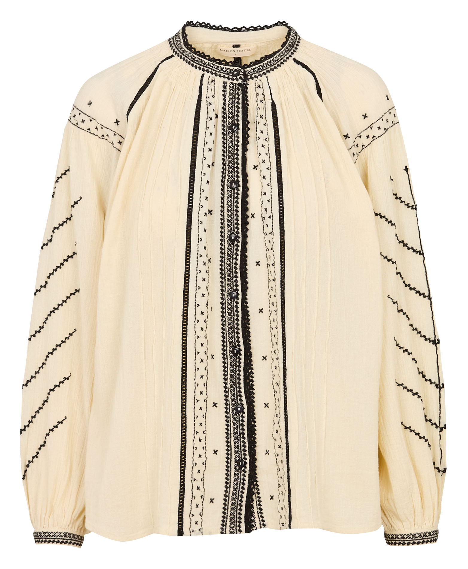 Embroidered round neck cotton blouse MAISON HOTEL Beige