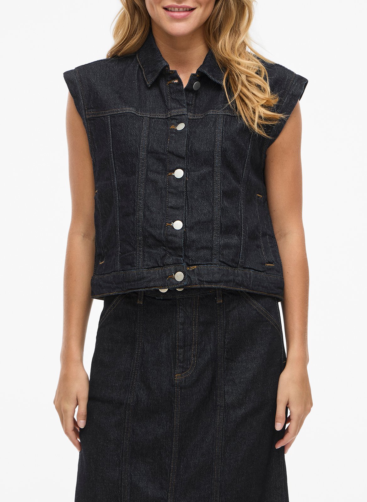 Veste col classique en denim de coton mélangé VILA Bleu