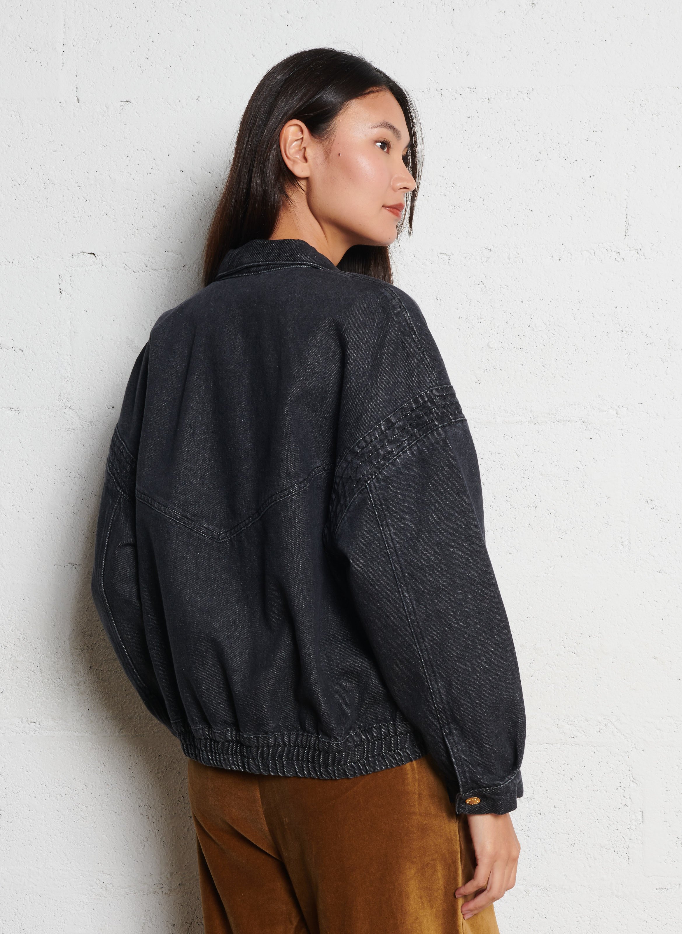 Oversized denim jacket with classic collar DES PETITS HAUTS Black