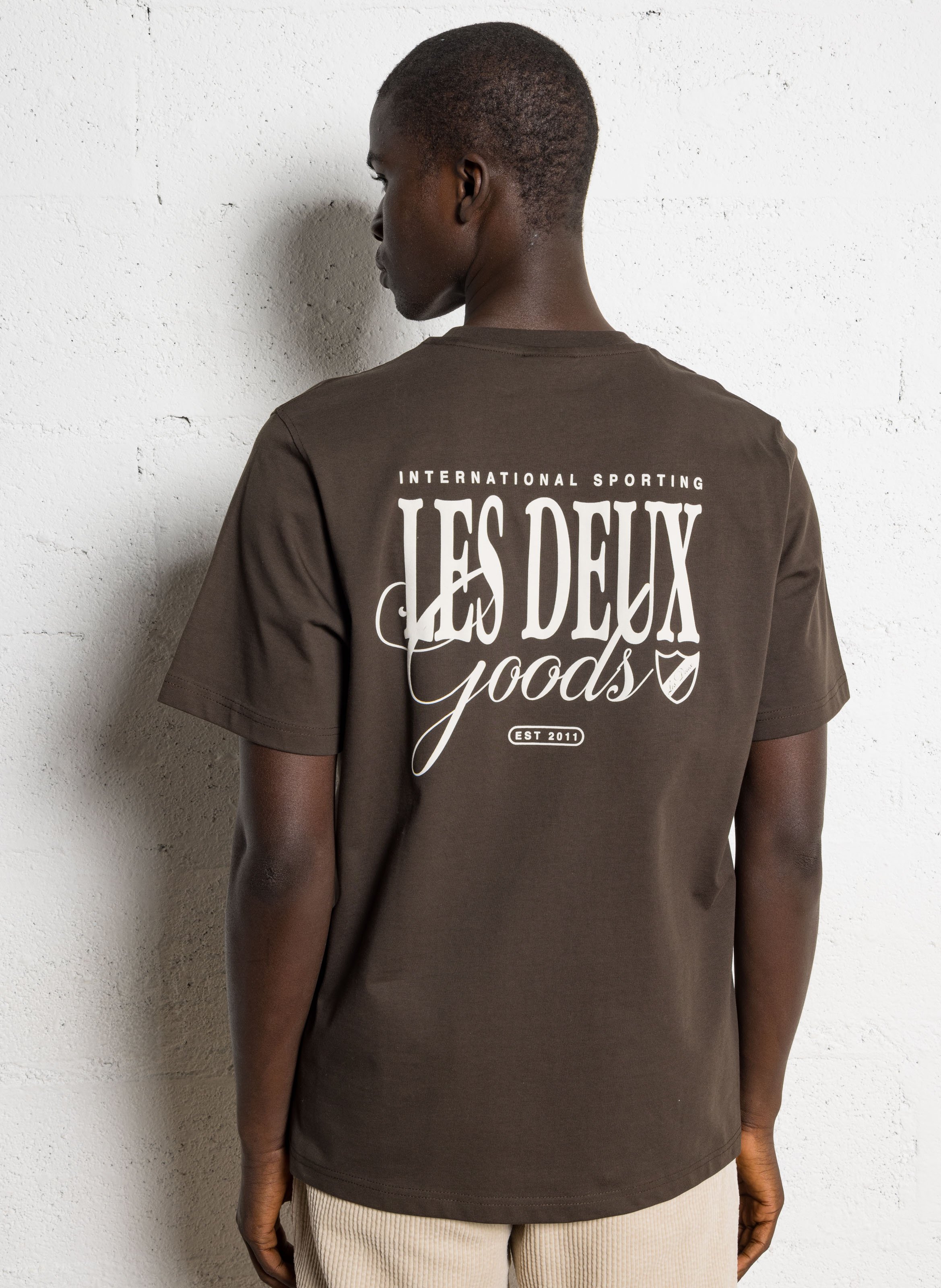 Tee-shirt droit col rond sérigraphié en coton bio LES DEUX Marron