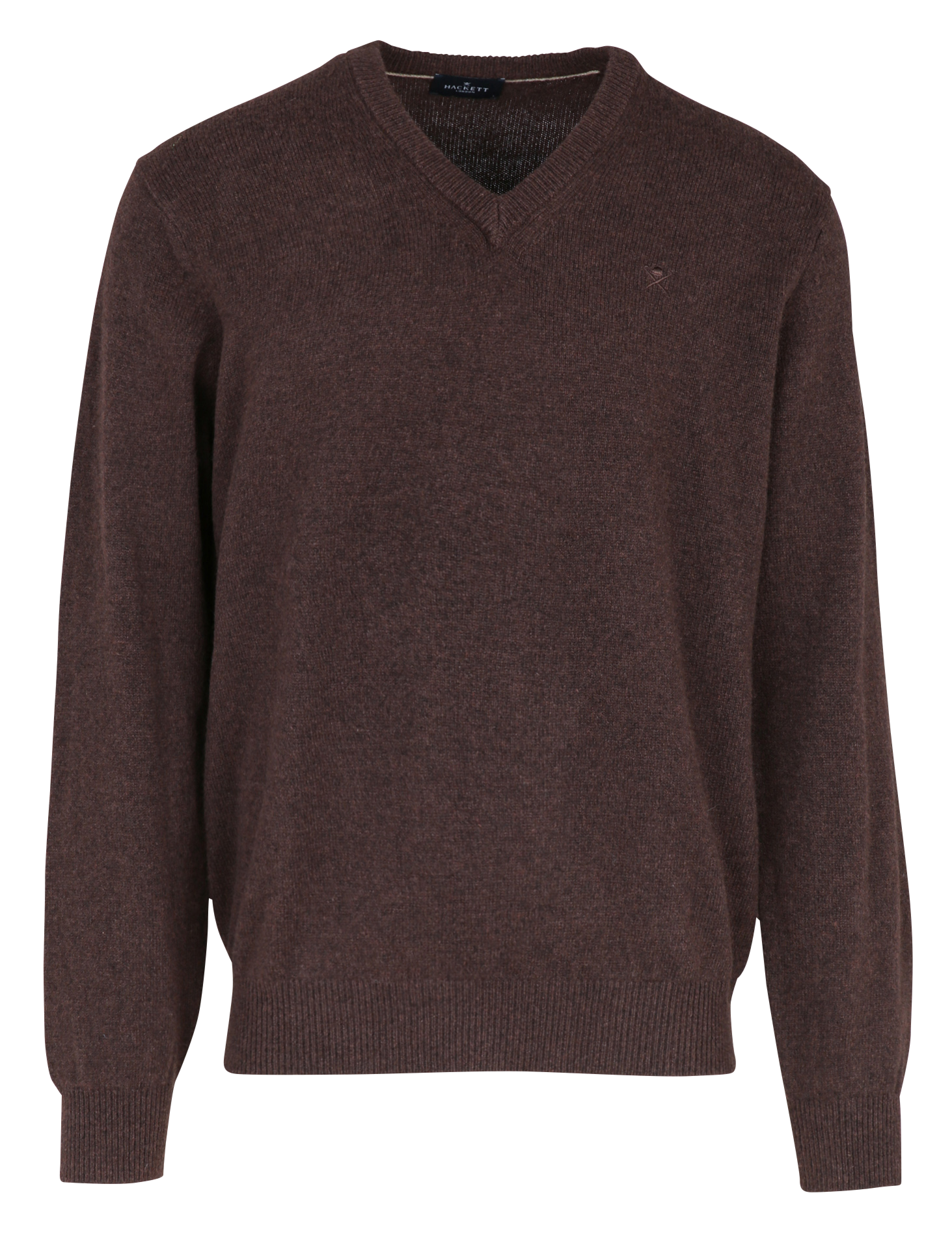 Pull col V uni en laine HACKETT Marron