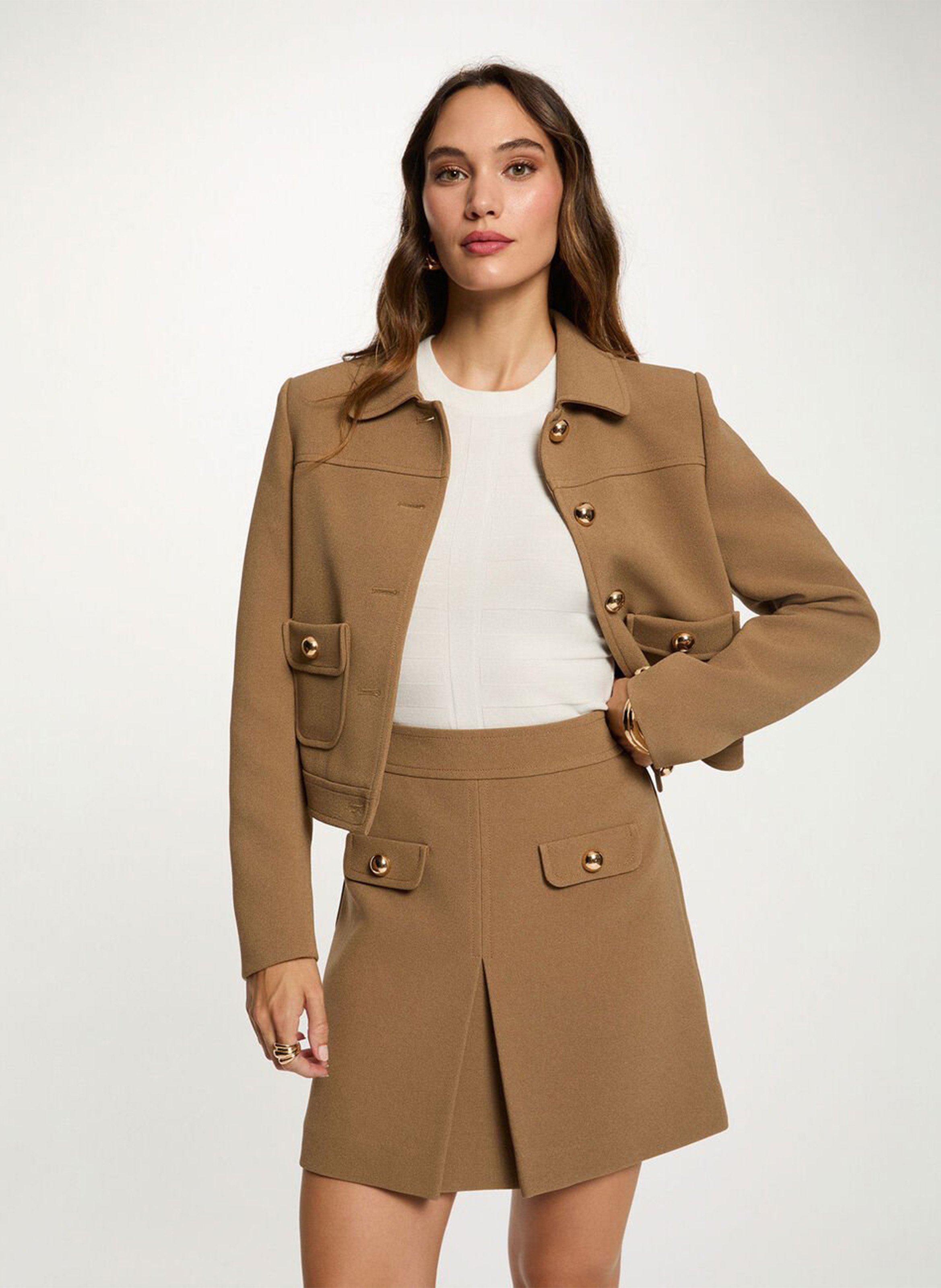 Jupe courte taille haute MORGAN Beige