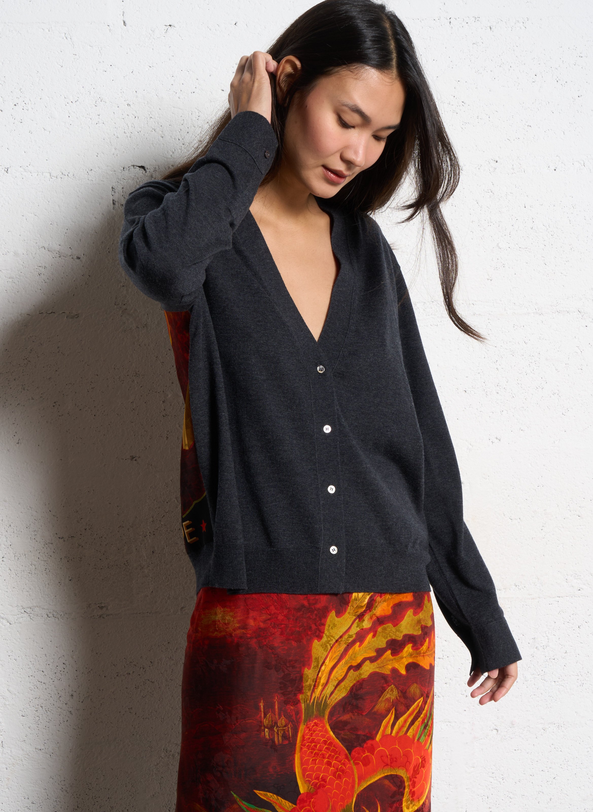 Gilet ajusté col V en laine mélangée MES DEMOISELLES Noir