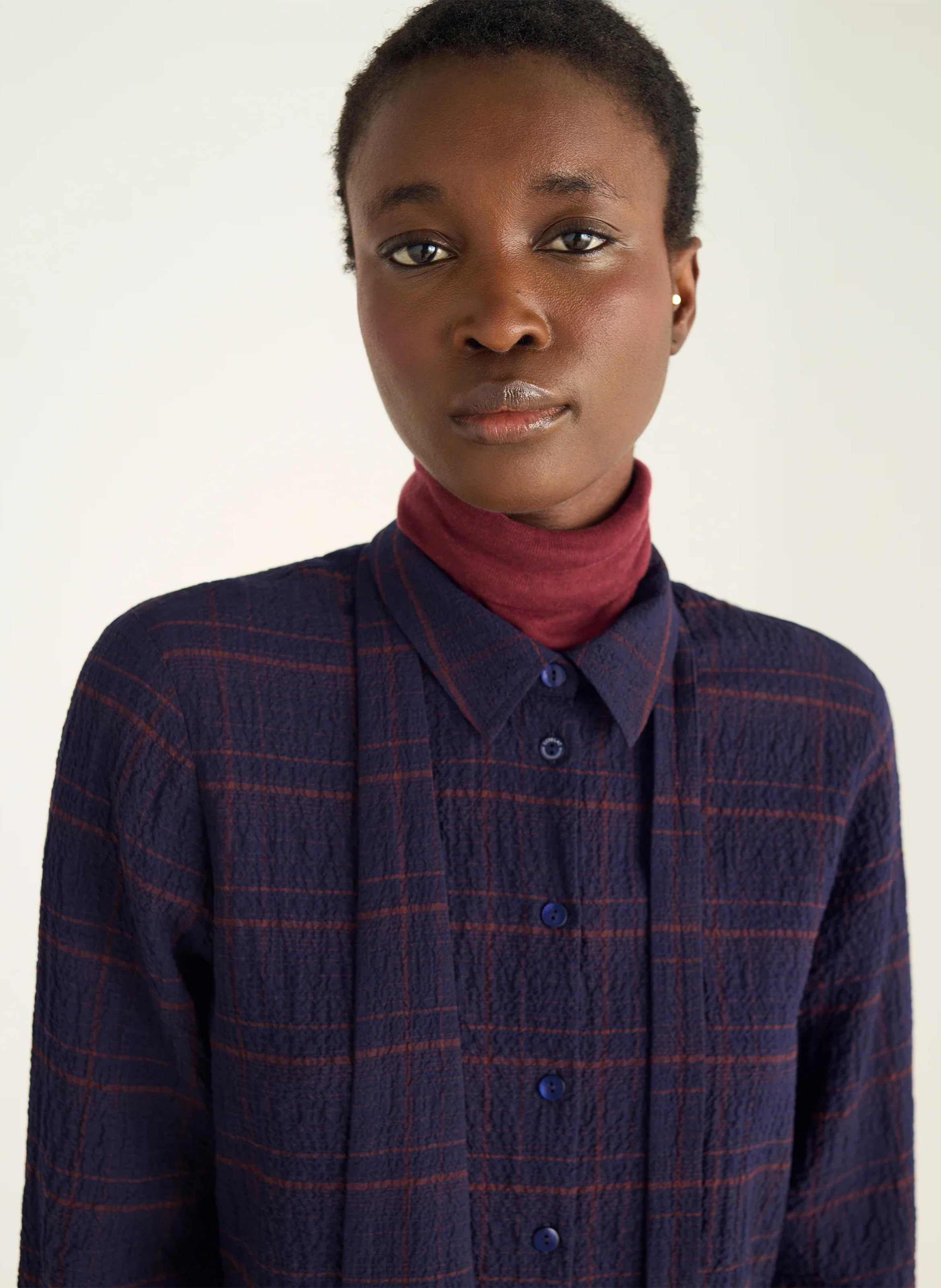 Rechte, geruite blouse met klassieke kraag COTELAC Blauw