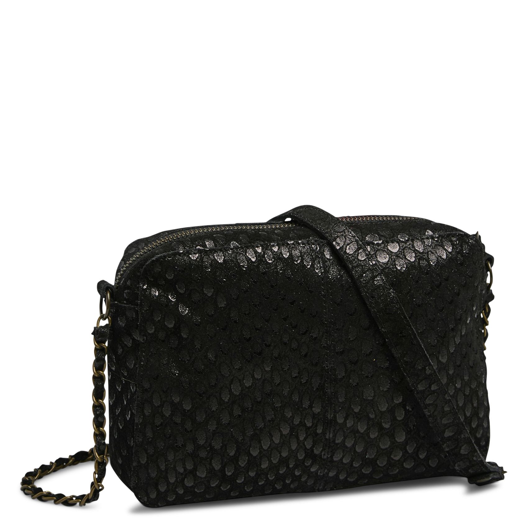 Shiny jacquard leather crossbody bag PIECES Black