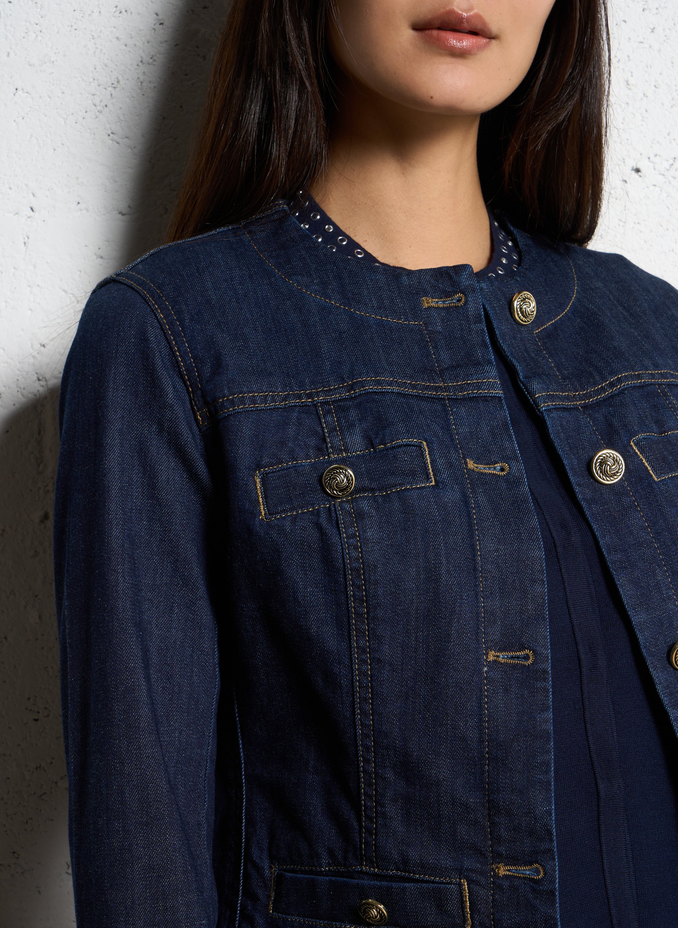 Veste en jean ajustée col rond en coton mélangé LIU JO Bleu