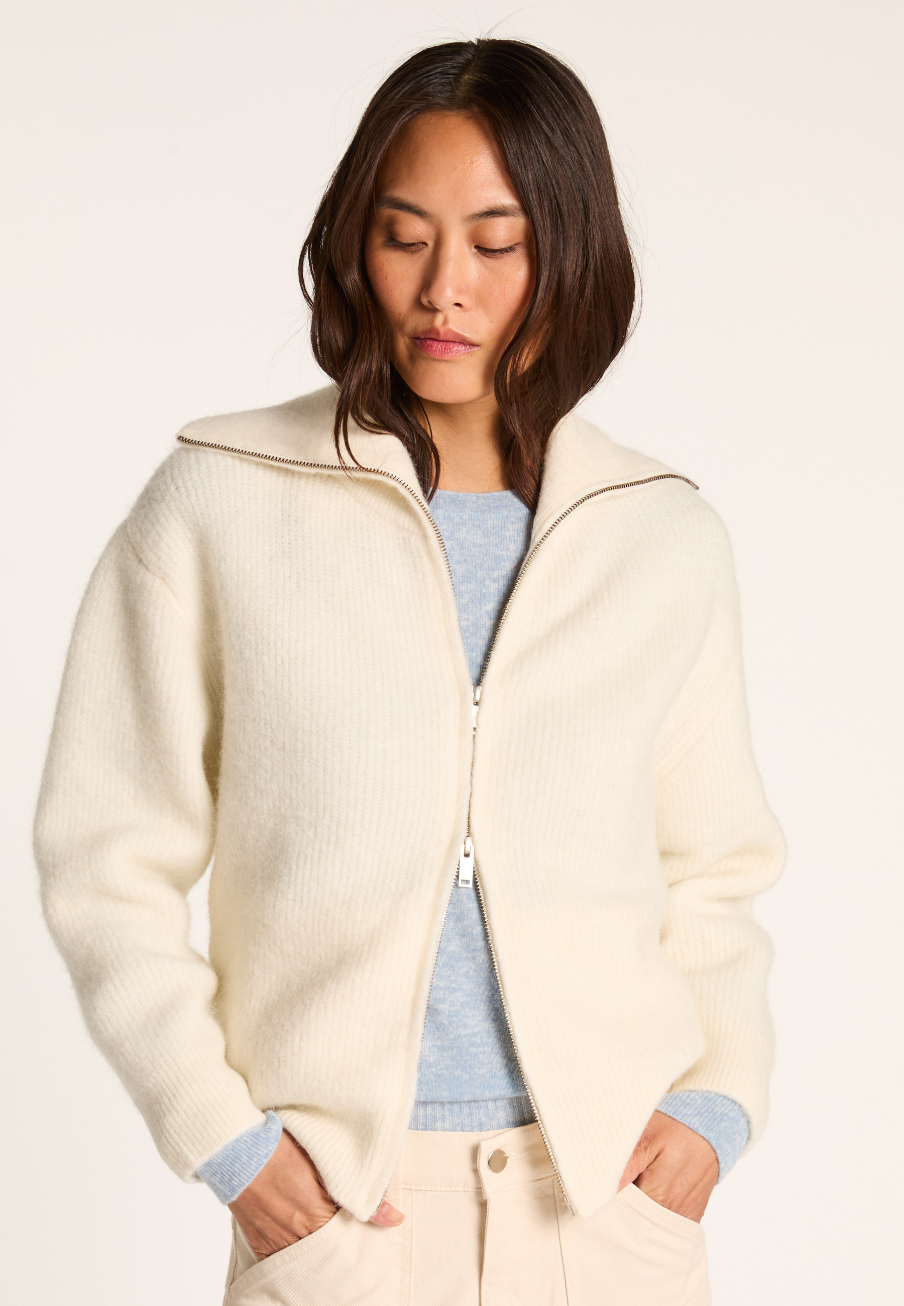 Zip-up wool and alpaca vest MAISON MONTAGUT White